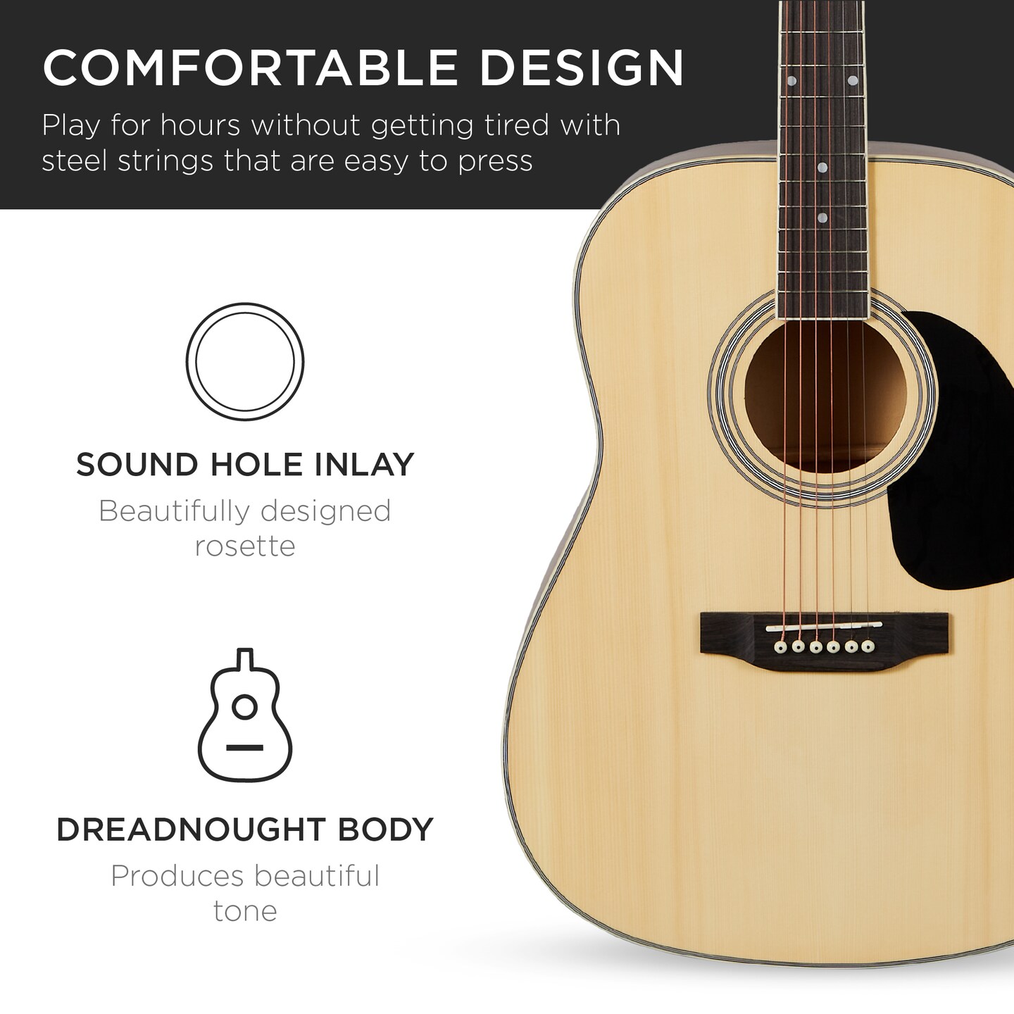 Best Choice Products 41in Full Size All-Wood Acoustic Guitar Starter Kit w/ Gig Bag, Pick, Strap, Rag
