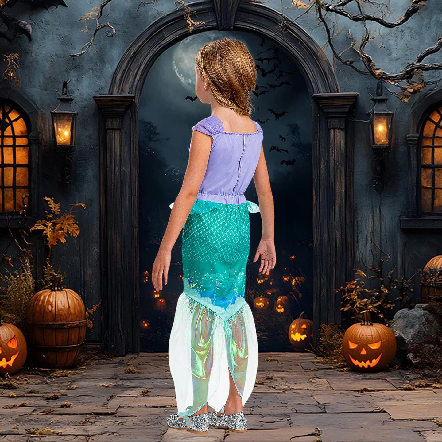 Toddler Deluxe Little Mermaid Ariel Costume Satiny Dress Fishtail Panels Disney 3T-4T