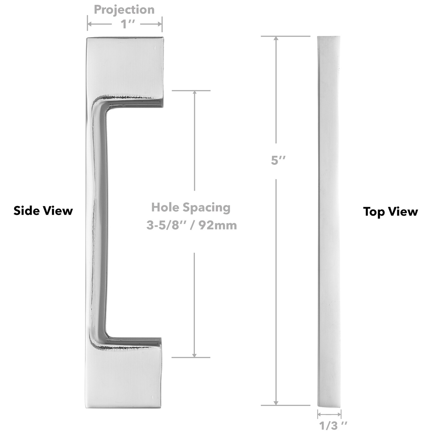 Cauldham Solid Kitchen Cabinet Pulls Handles (3-5/8" Hole Centers) - Modern Thin Profile Drawer/Door Hardware - Style M255 - Polished Chrome