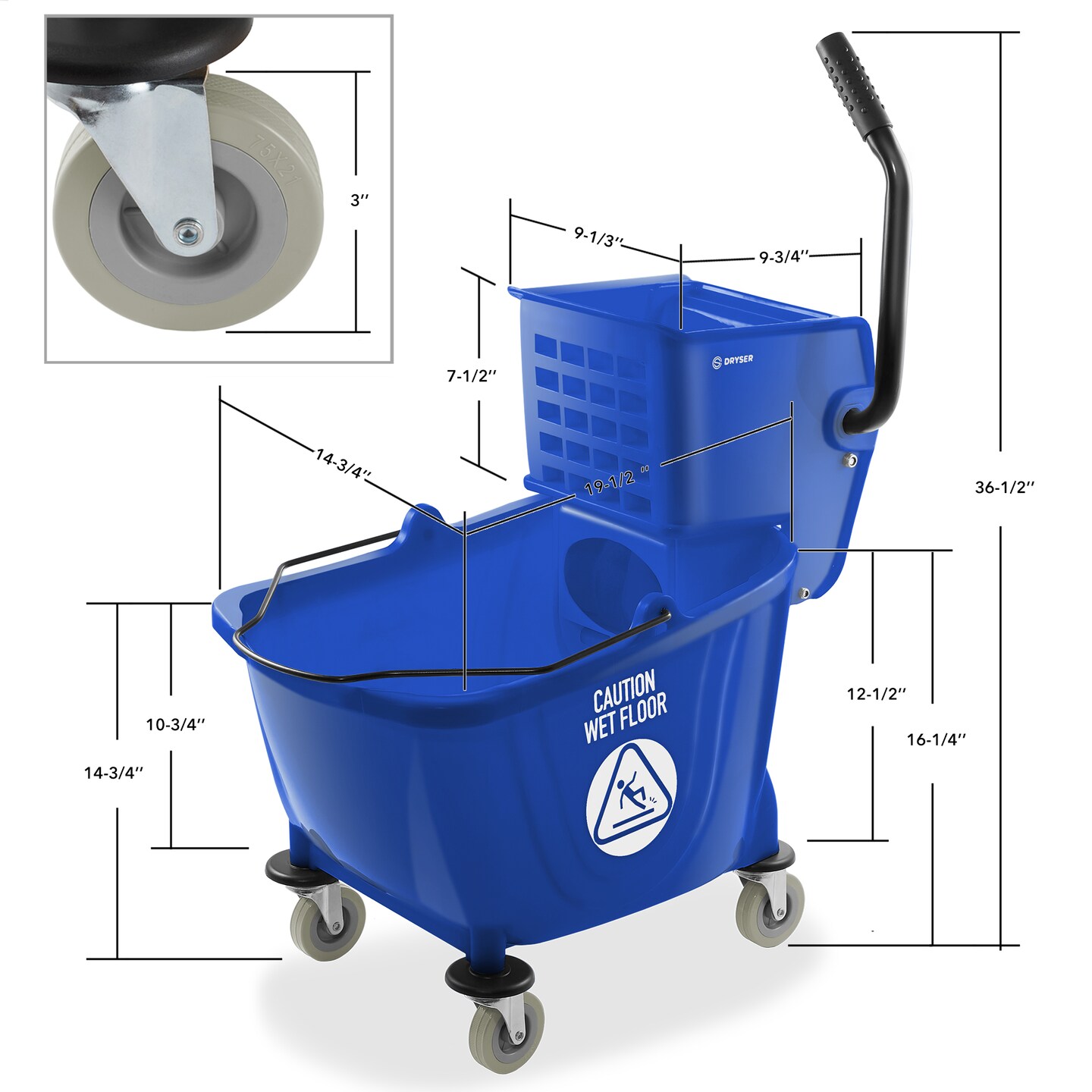 Dryser Commercial Side Press Wringer Combo Mop Bucket, 33 Quart