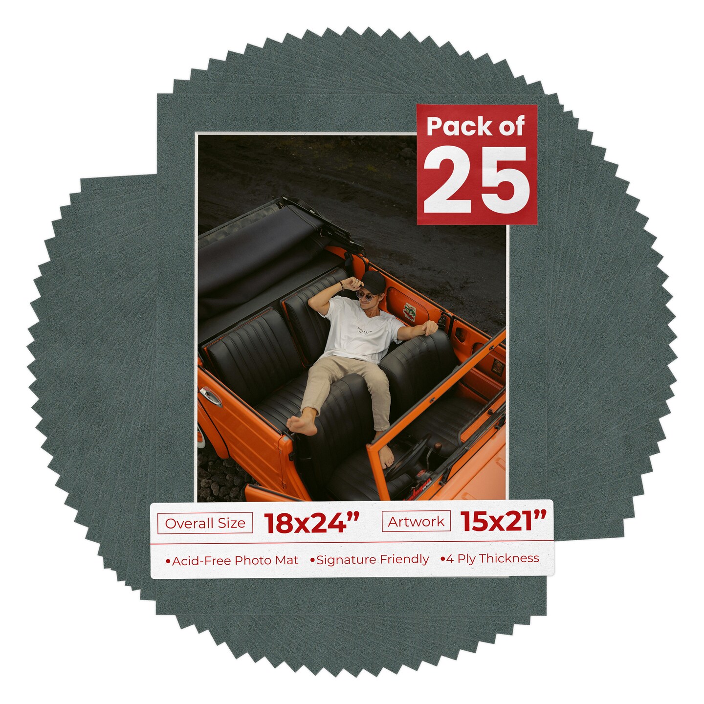 Dark Grey Suede Mat Board for 18x24 Frames - Fits 15x21 Photos