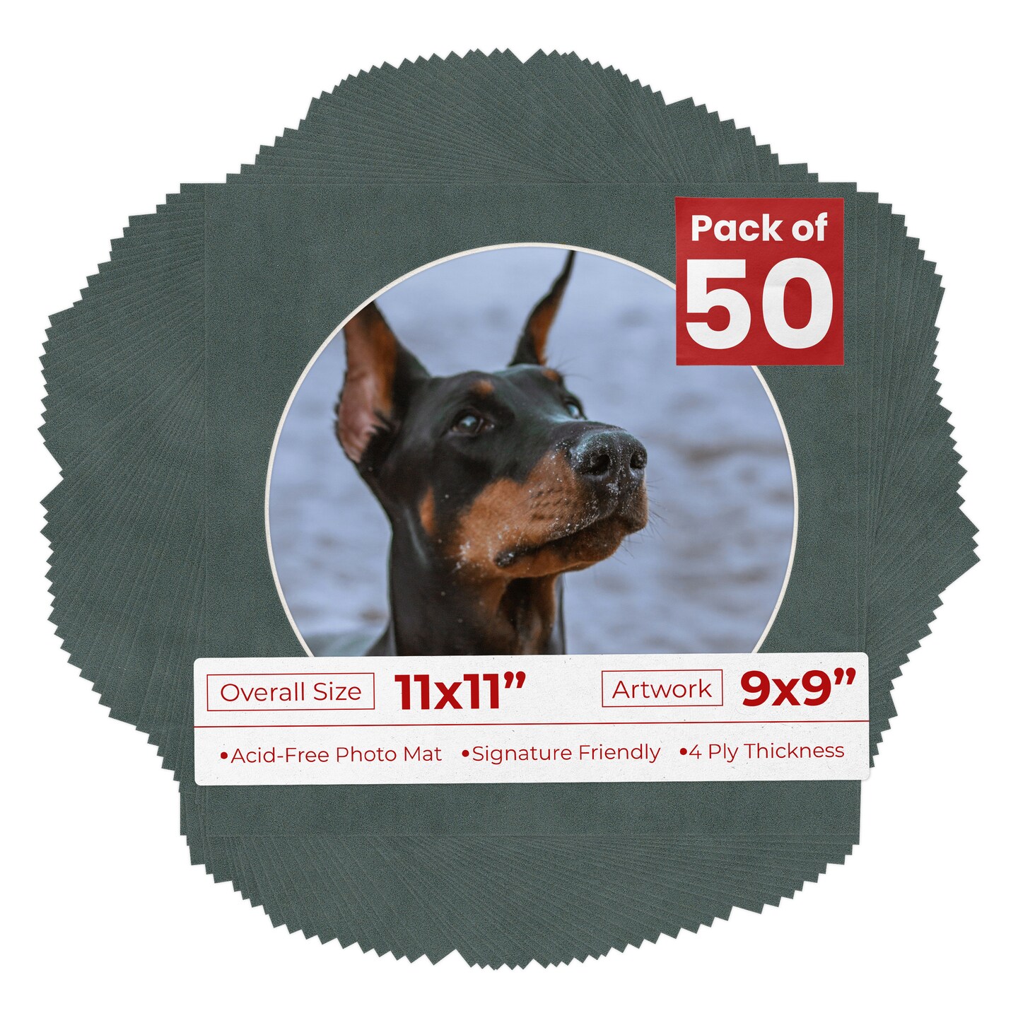 Dark Grey Suede Mat Board for 11x11 Frames - Circle Opening for 9x9 Photos