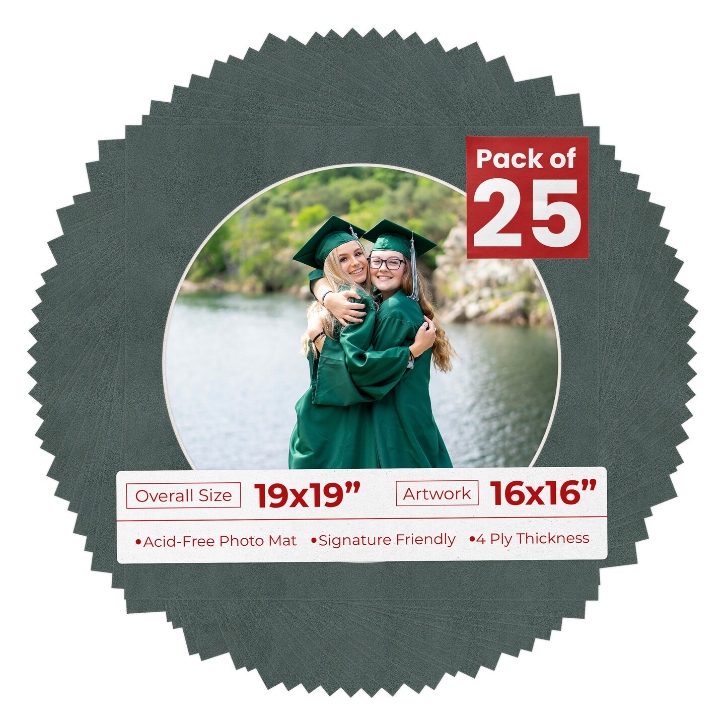 Dark Grey Suede Mat Board for 19x19 Frames - Circle Opening for 16x16 Photos