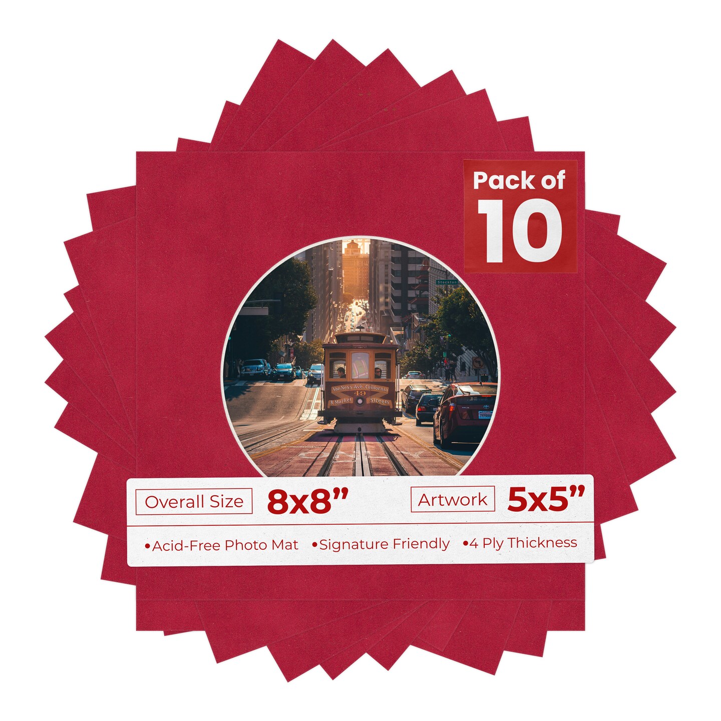 Red Suede Mat Board for 8x8 Frames - Circle Opening for 5x5 Photos