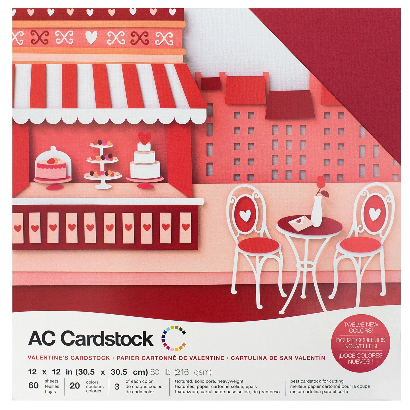 American Crafts Textured Cardstock Pack 12"X12" 60/Pkg-Valentines