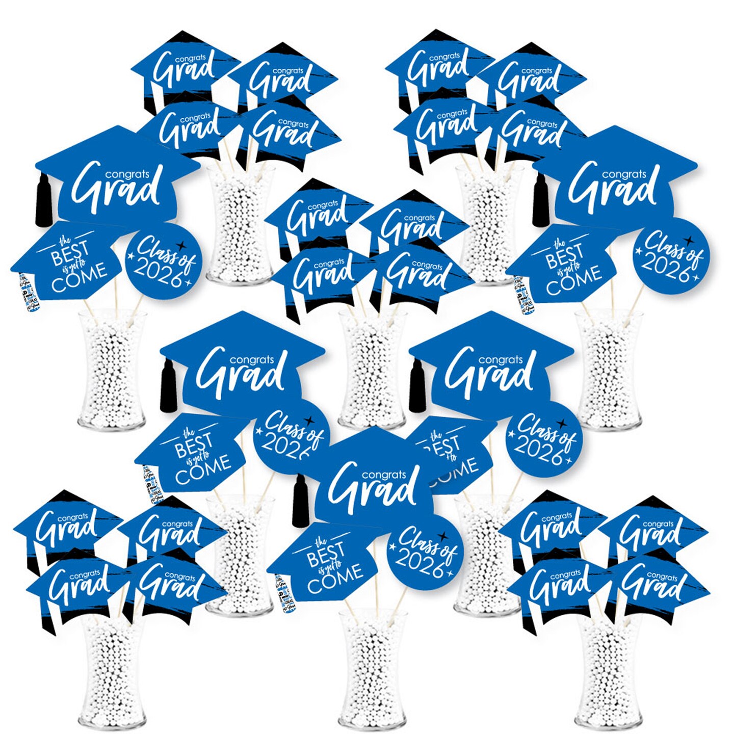 Big Dot of Happiness 2026 Blue Graduation Party Centerpiece Sticks - Showstopper Table Toppers - 35 Pieces