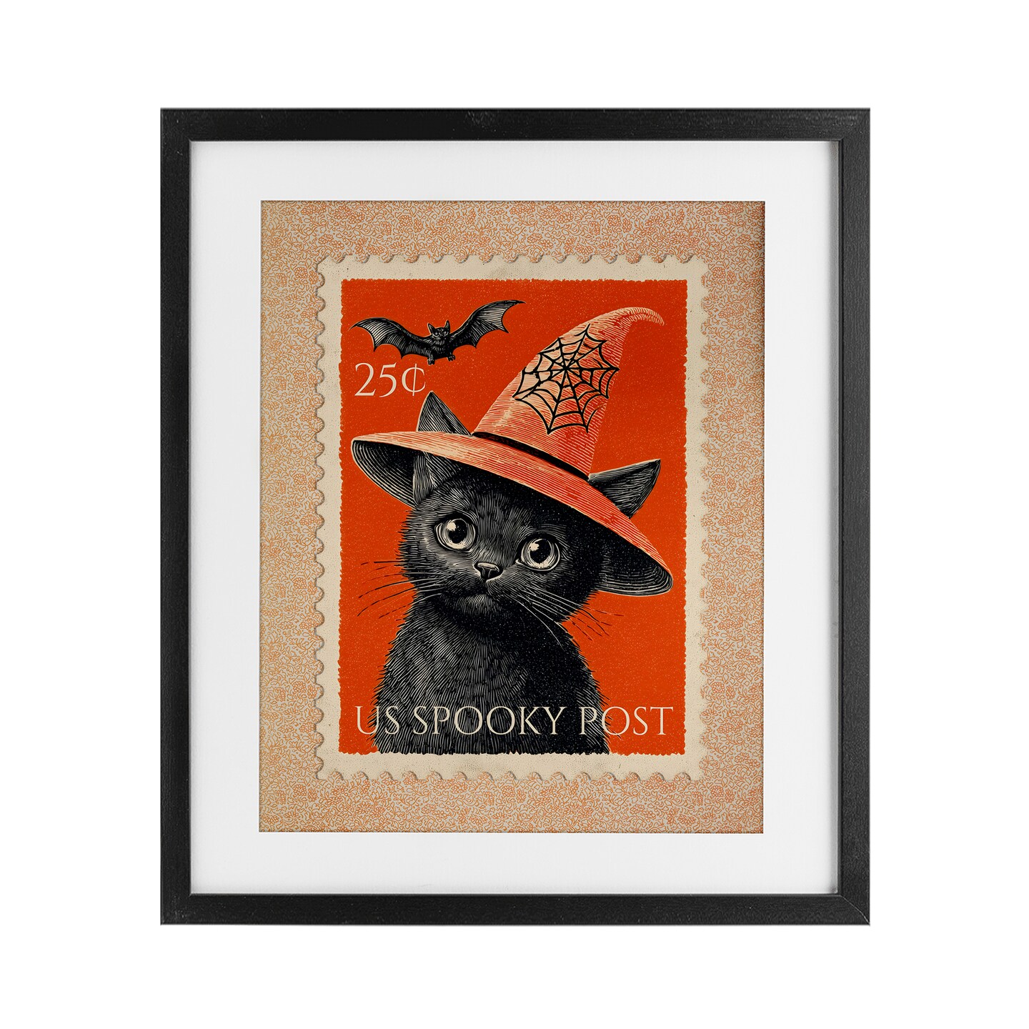 Stupell Industries Vintage Black Cat Stamp Framed Print Under Glass, design by Arlington Prints