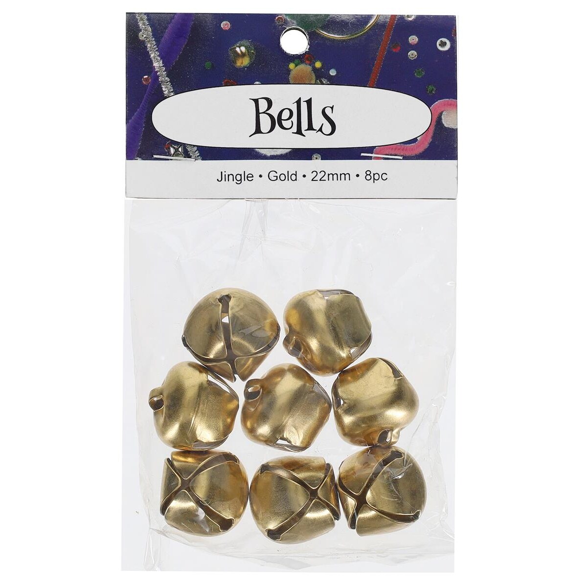 PA Essentials Jingle Bell Mid Pack &#x2013; 22mm, 8pc, Gold, Small Bells For Crafts, Holiday Decorations, Sewing, Scrapbooking and Christmas Crafts, Jingle Bells For Crafting