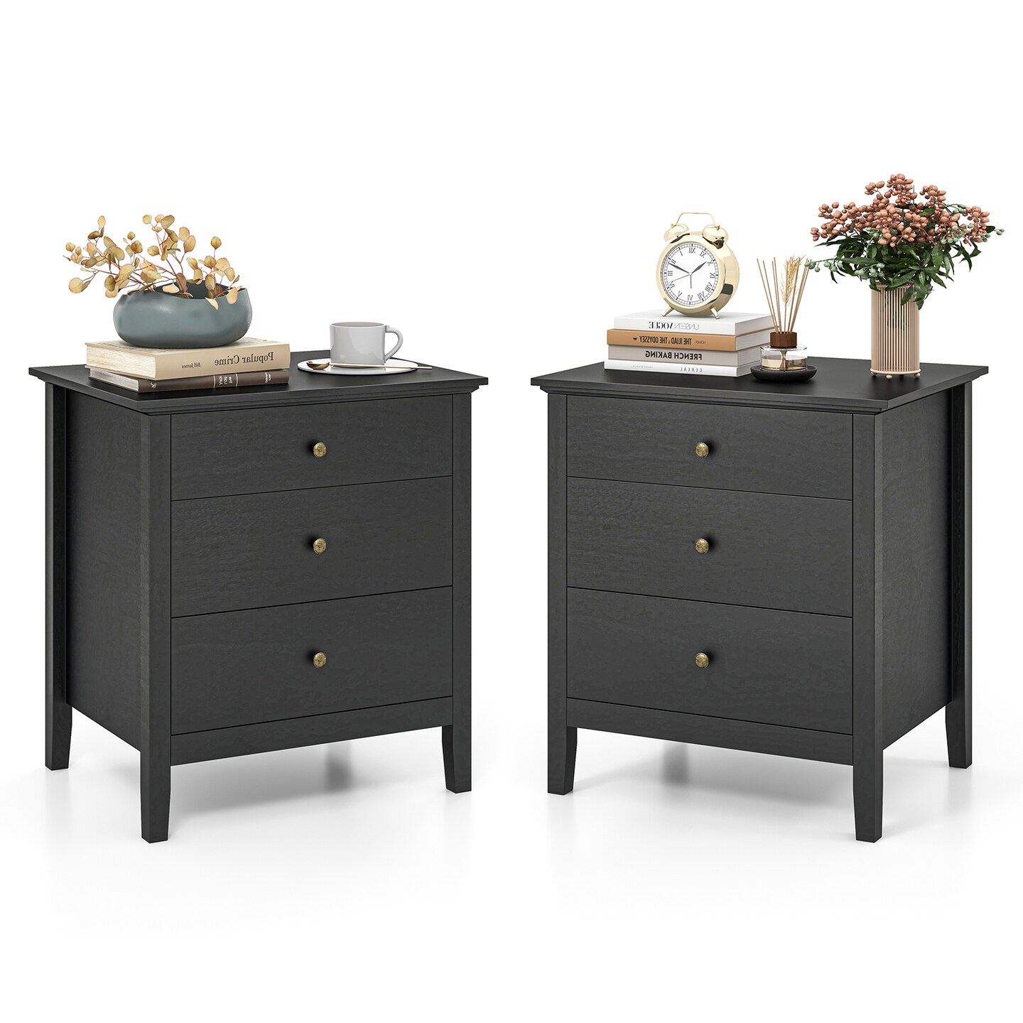 Nightstand Beside End Side Table Organizer with 3 Drawers