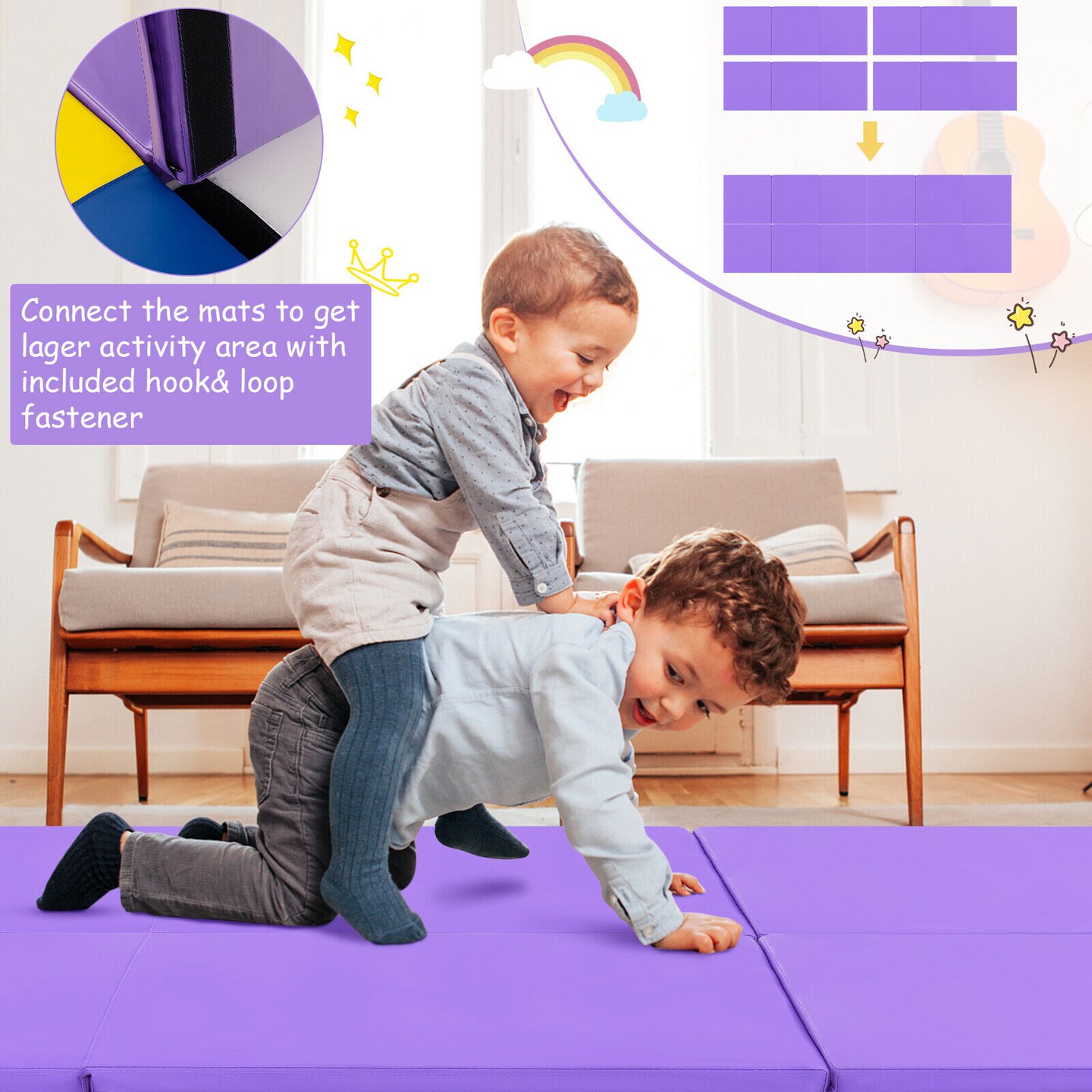 6 x 2 FT Tri-Fold Gym Mat with Handles and Removable Zippered Cover - 6' x 2' x 2"