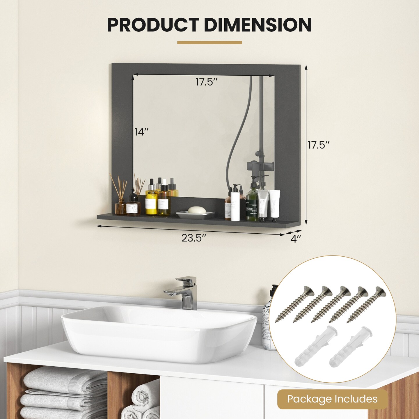 Rectangular Bathroom Mirror with Shelf for Storage and Organization