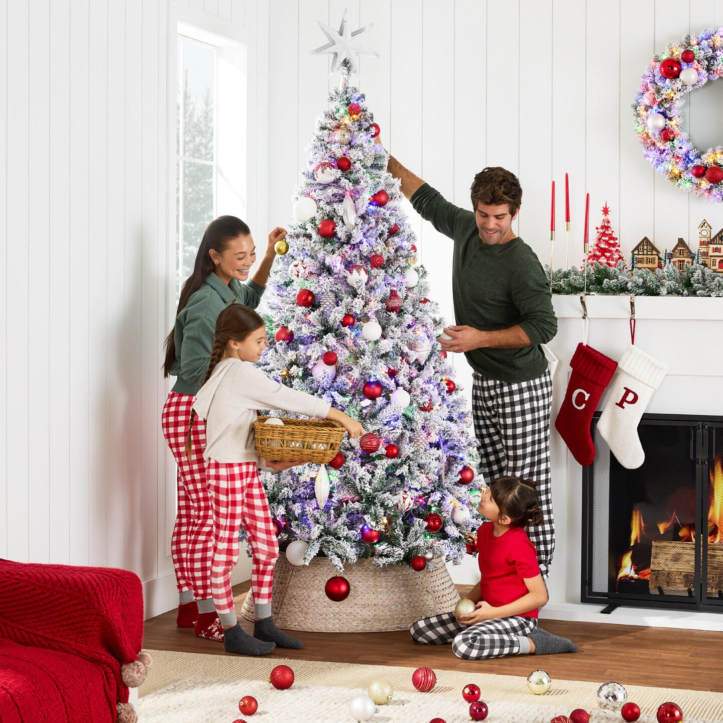 Best Choice Products Pre-Lit Holiday Christmas Pine Tree w/ Flocked Branches, Warm-White &#x26; Multicolored Lights
