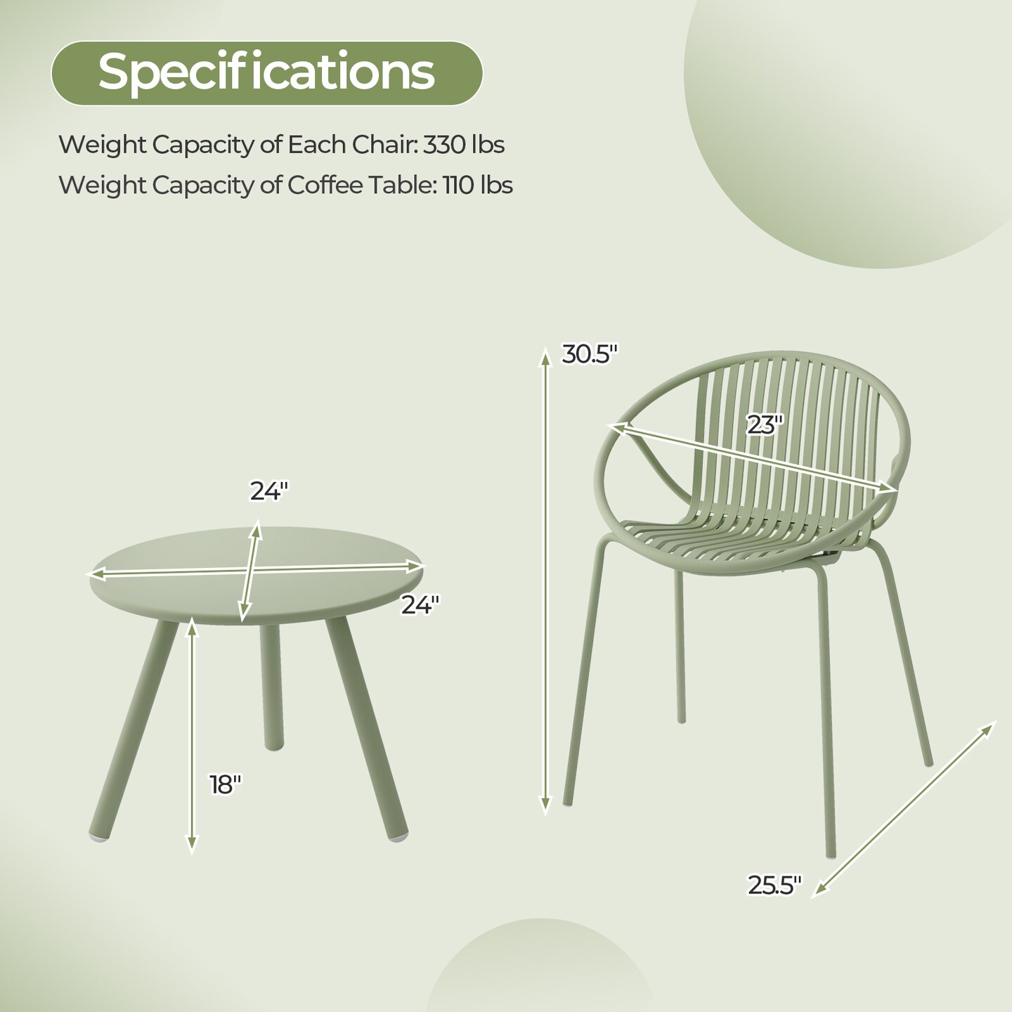 Durable All-Weather Patio Set with Round Coffee Table &#x26; Two Chairs