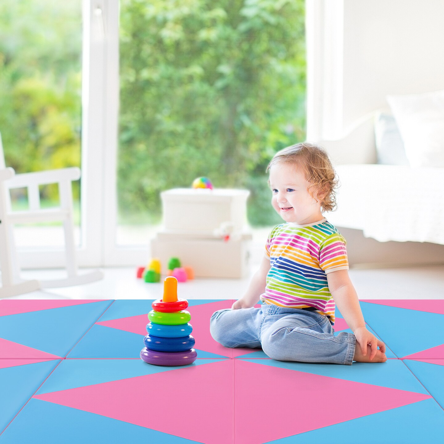 8 Feet PU Leather Folding Gymnastics Mat with Removable Zippered Cover and Hook and Loop Fasteners