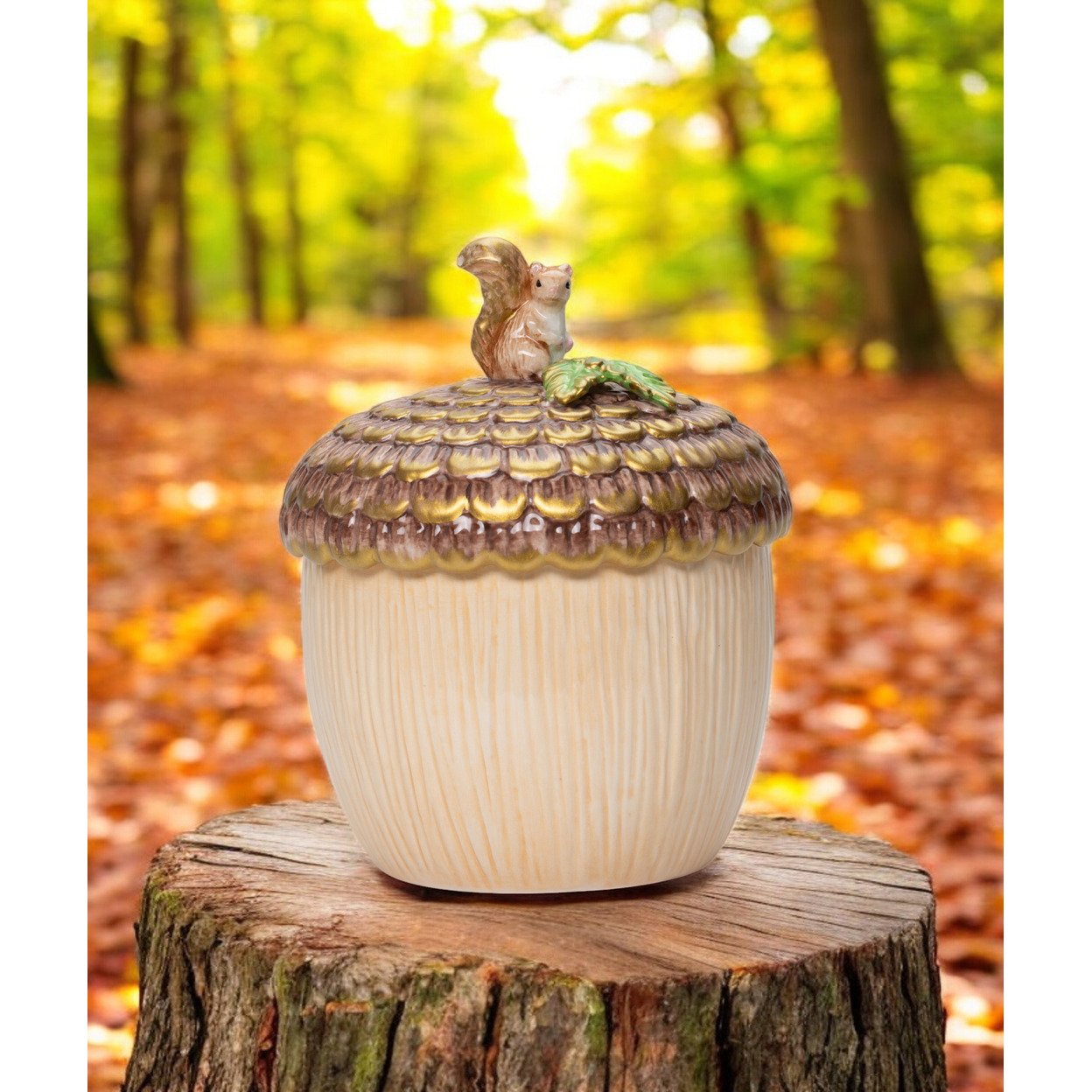 Ceramic Squirrel On Top Of Acorn Candy Jar ,