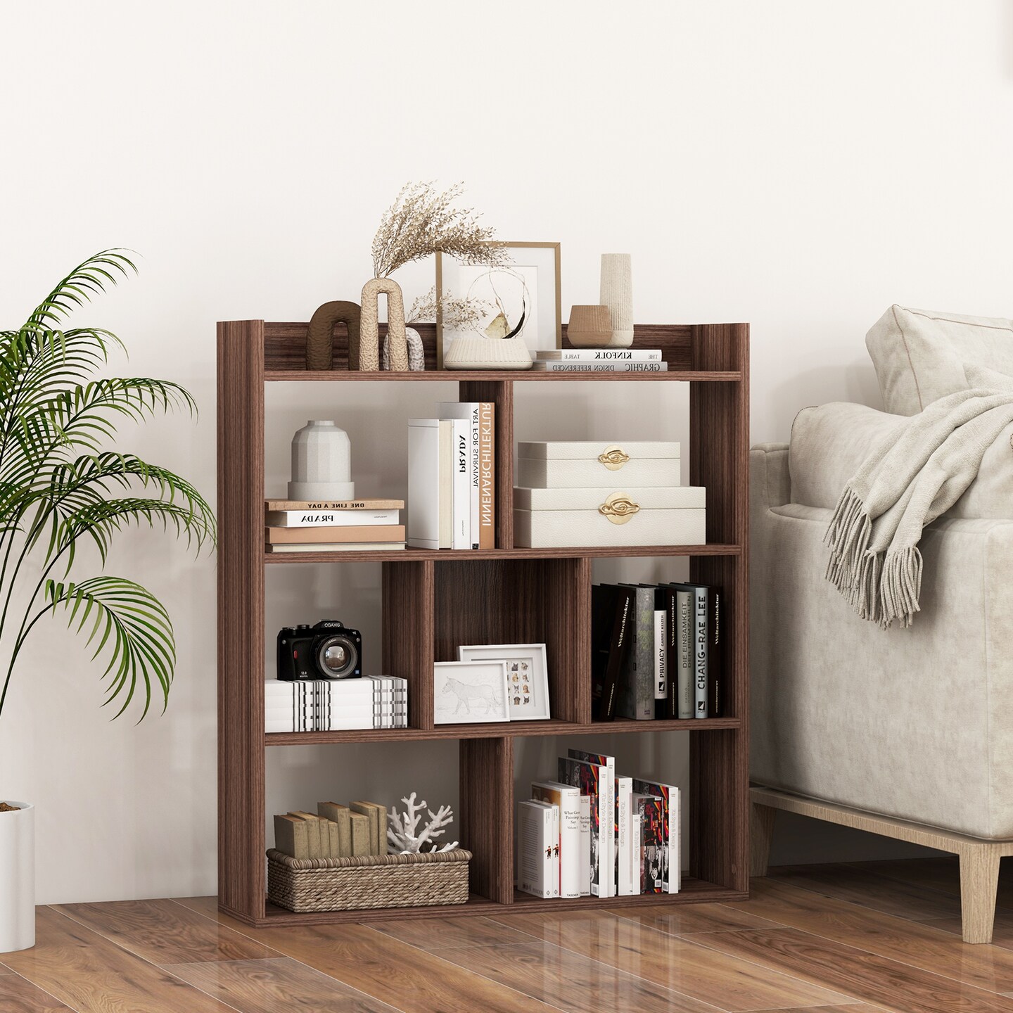 7 Cubes Open-Back Bookshelf with Anti-Toppling Devices - 31.5&#x22; x 8&#x22; x 35.5&#x22; (L x W x H)