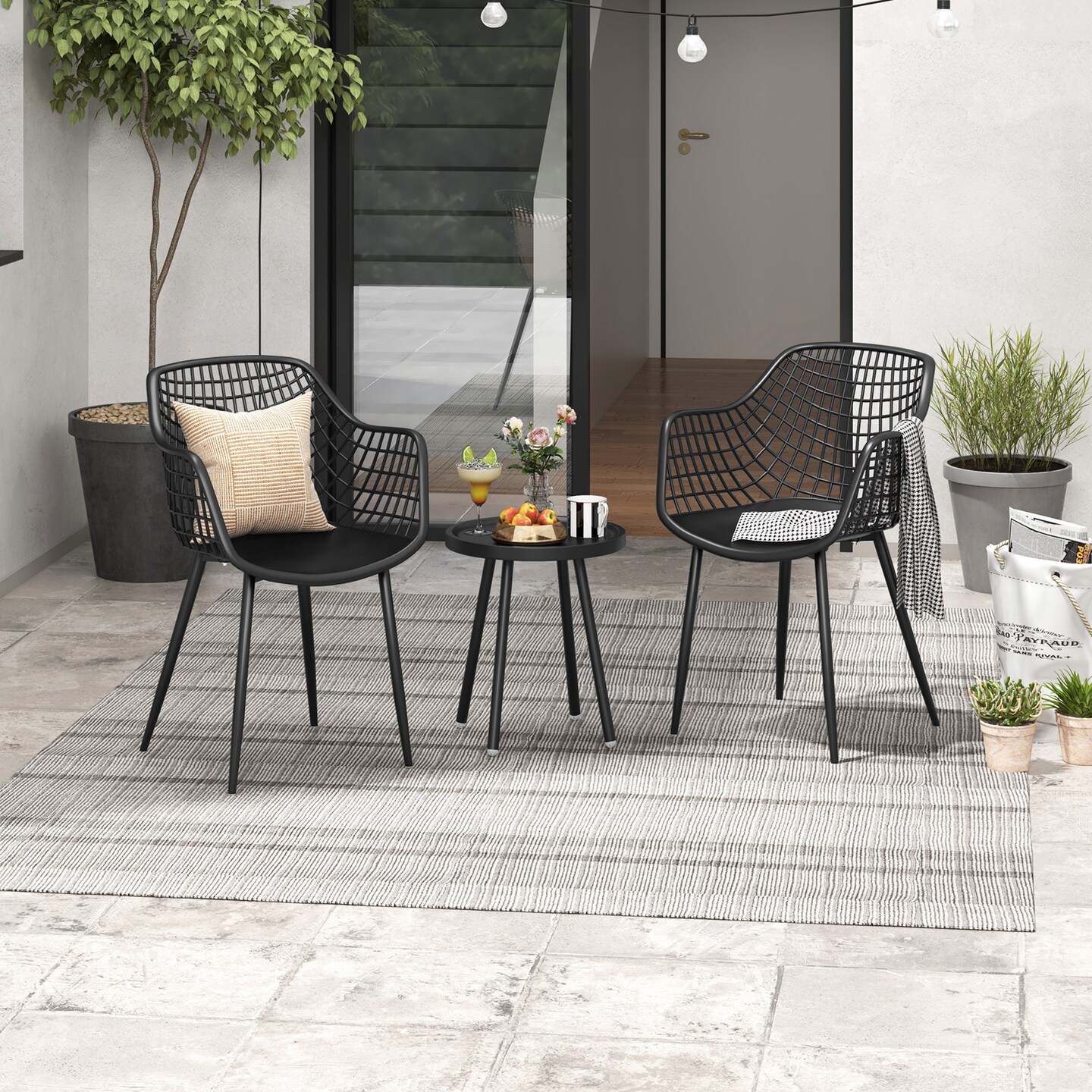 3 Piece Outdoor Bistro Set Patio Chairs with Coffee Table Metal Frame