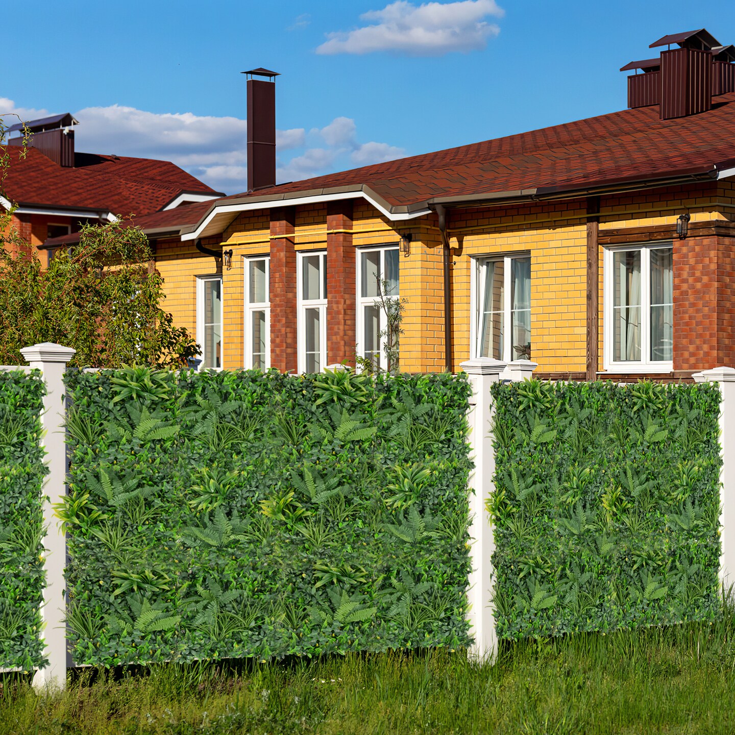4 Pieces 20"x20" Artificial Boxwood Hedge Panels Faux Greenery Wall Decor for Indoor or Outdoor Use