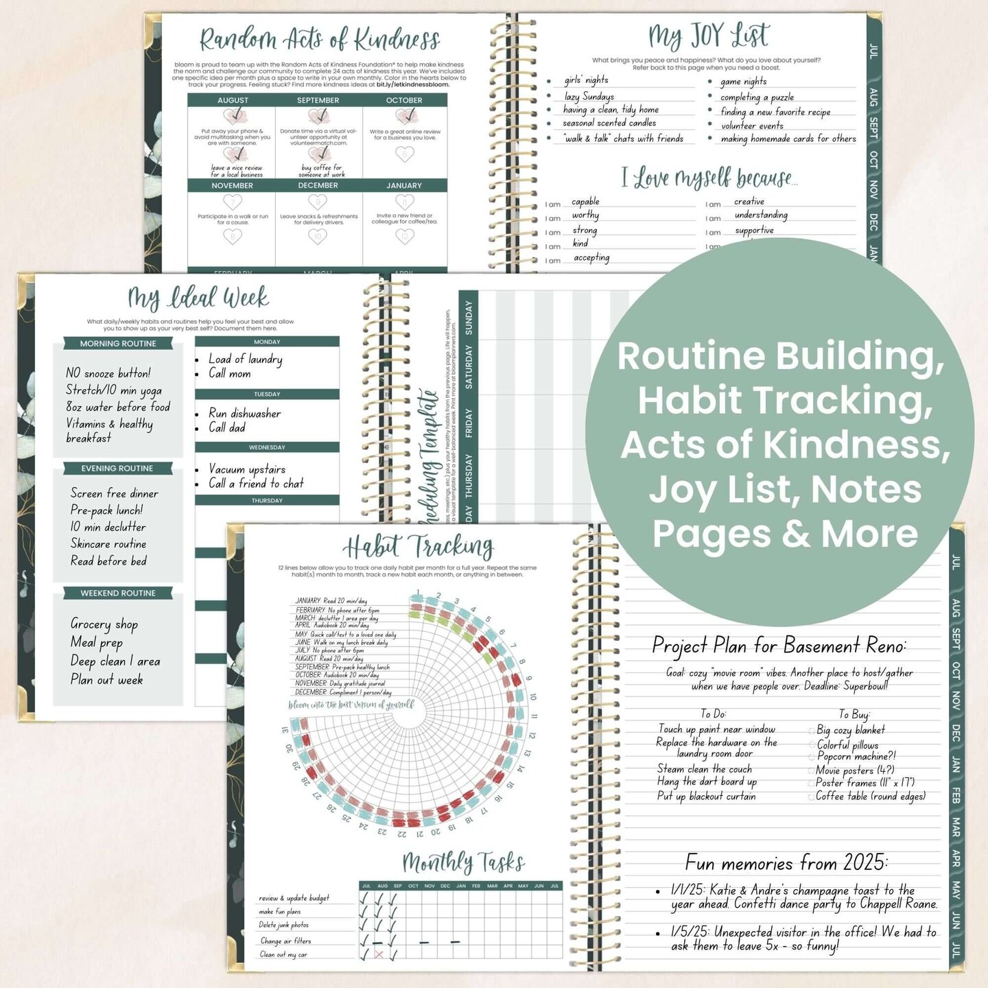 bloom daily planners 2025-26 Academic Planner, Hard Cover, 8.5" x 11", Eucalyptus, Green