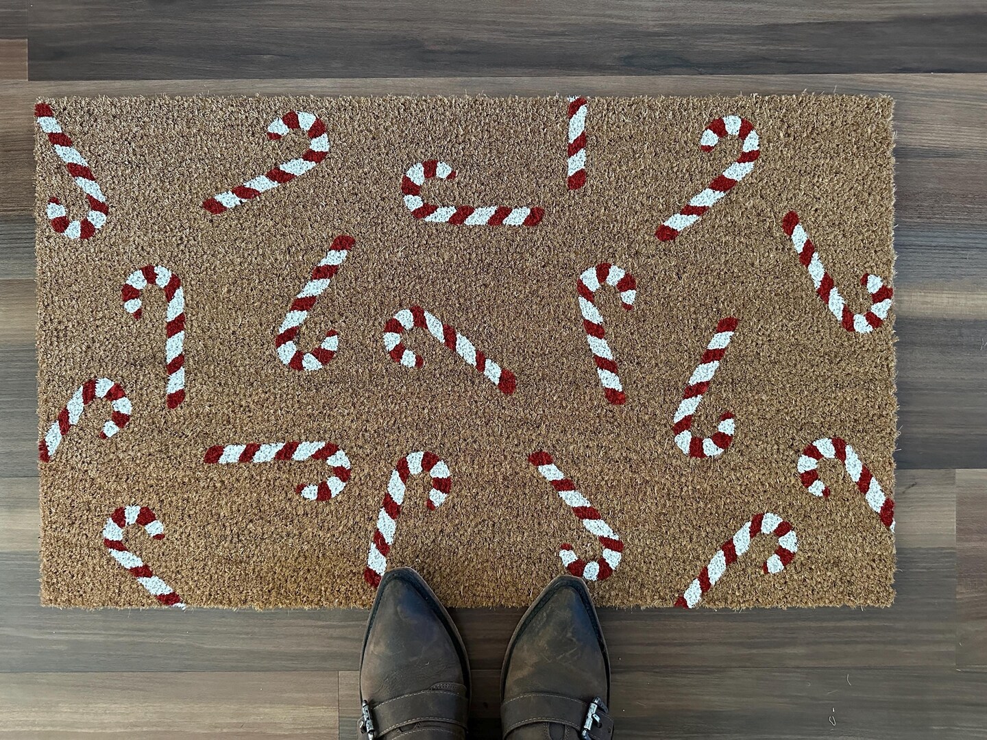 Falling Candy Canes Christmas Coir Door Mat | MakerPlace by Michaels