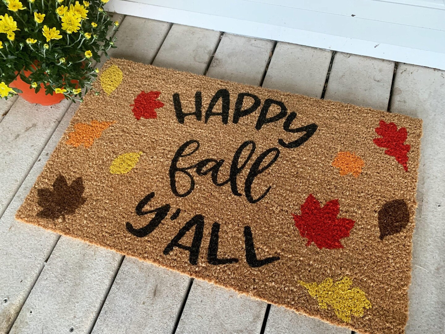 Happy Fall Y’all Autumn Outdoor Coir Door Mat - Thumbnail 5
