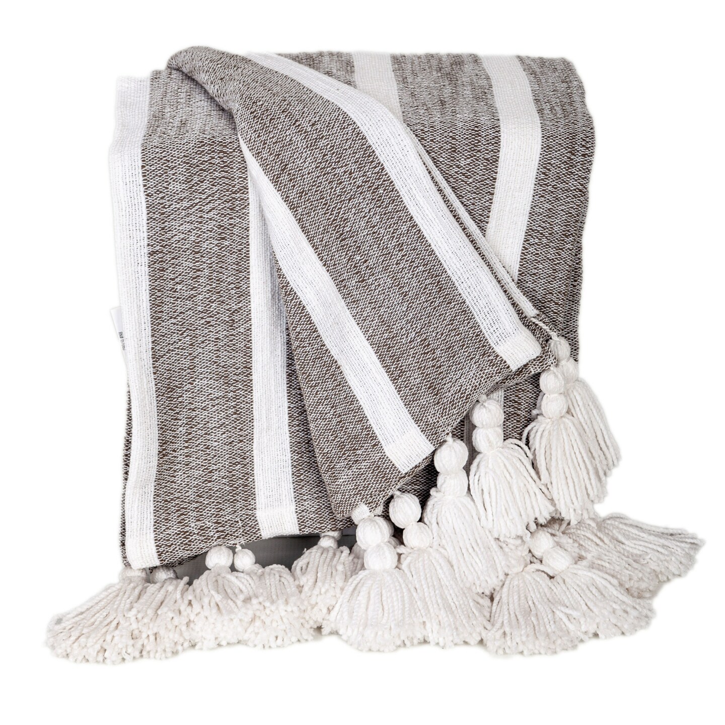 Nassau Collection Striped Cotton Throw Blanket with Tassels - 50" x 60" - Charcoal Gray and White