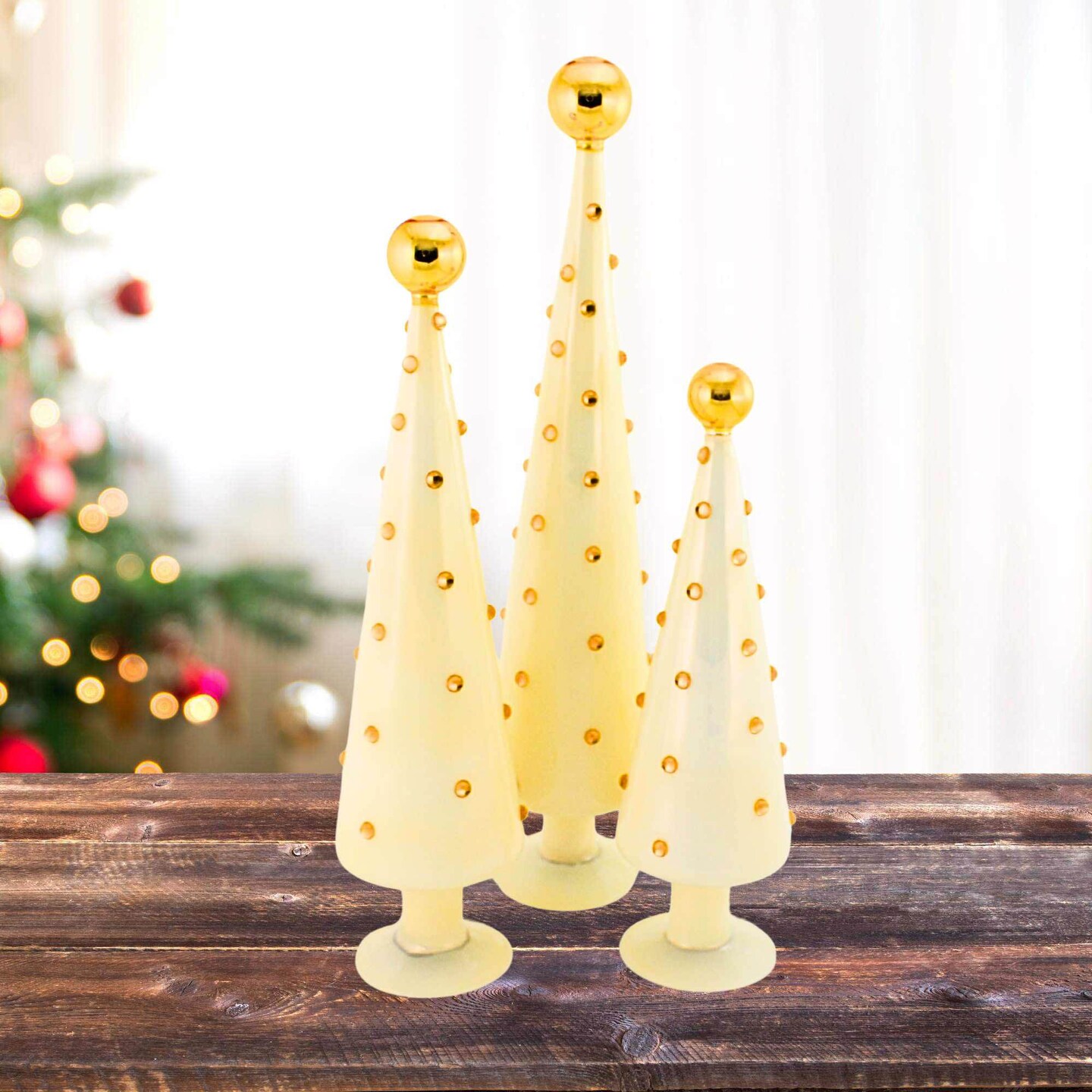 Cody Foster 19.25 In Decorated Dotted Trees Ivory Christmas Decorative Tree Set , Christmas Decor Holidays Centerpiece New Years