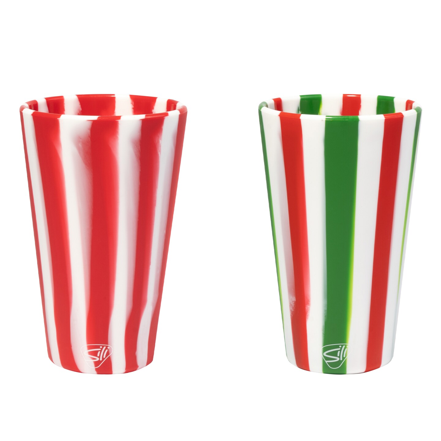 Silipint: Silicone 16 oz Pint Glass Set, 2 Pack Peppermint & Poinsettia