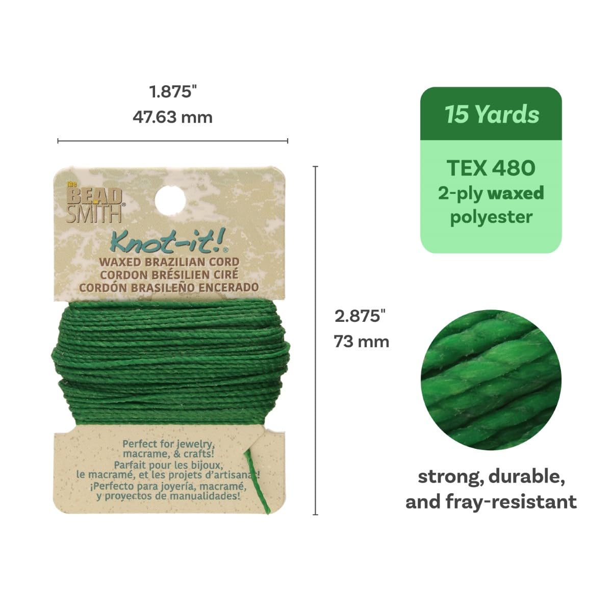 The Beadsmith Waxed Brazilian Cord, 0.7 mm Diameter, Light Wax, 15 Yards (13.7 m)
