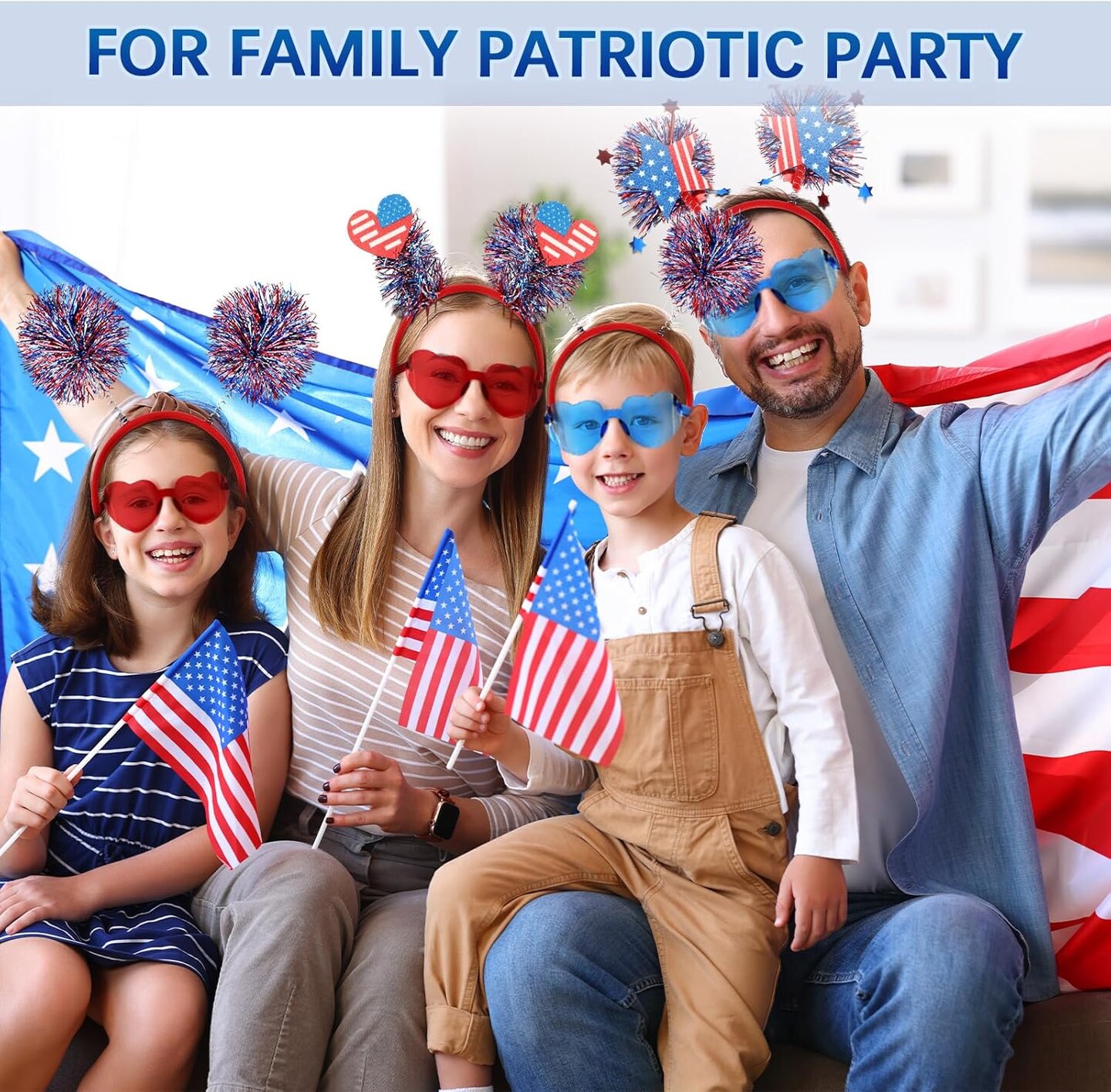 24 Pieces 4th of July Patriotic Headbands and Glasses Set (Stylish Style)