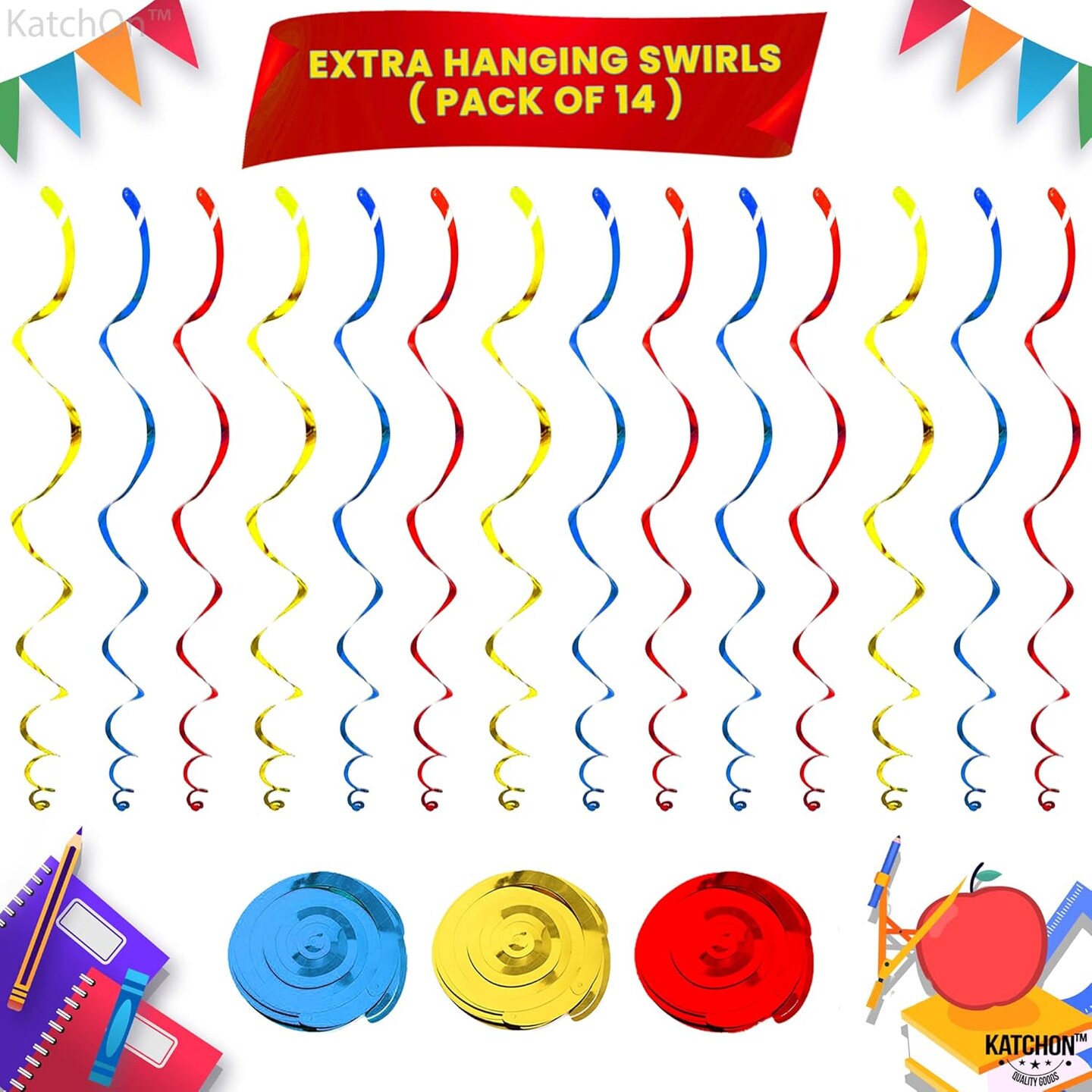 Hanging Swirls for Back to School Decorations - Pack of 46 (Red,yellow and Blue)