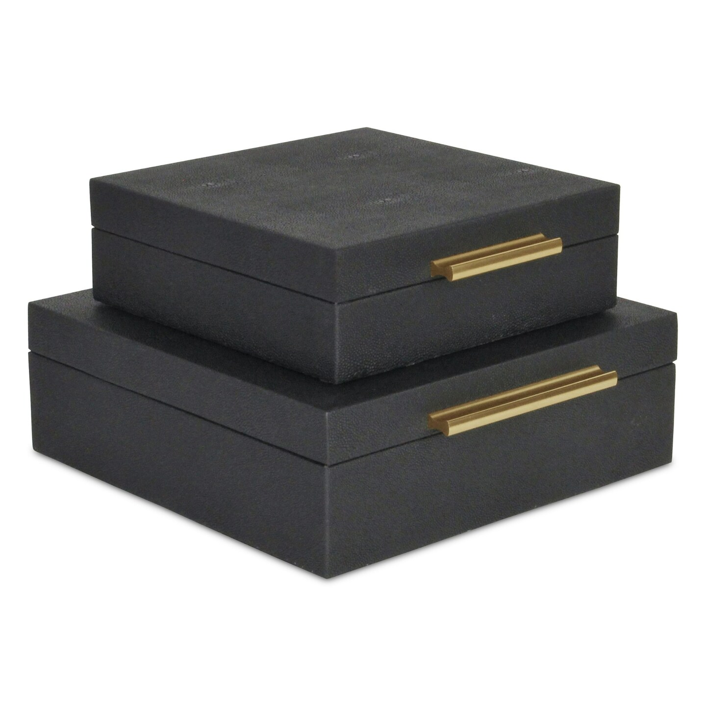 Contemporary Home Living Set of 2 Black Square Faux Shagreen Decorative Box with Handles 9.75&#x22;