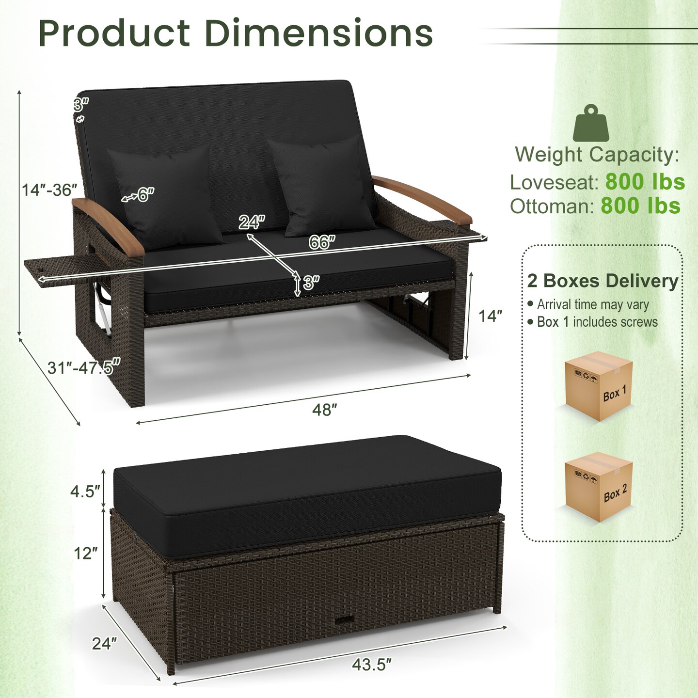 Outdoor Wicker Daybed with Folding Panels and Storage Ottoman