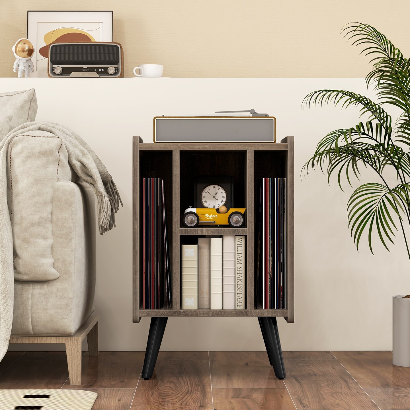 Vinyl Record Storage Turntable Stand with 4 Open Shelves