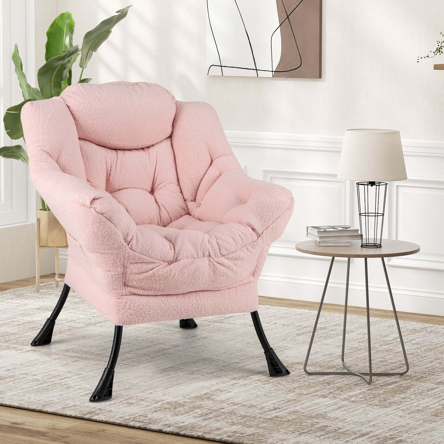 Comfy Sherpa Accent Chair with Head Pillow for Living Room or Bedroom