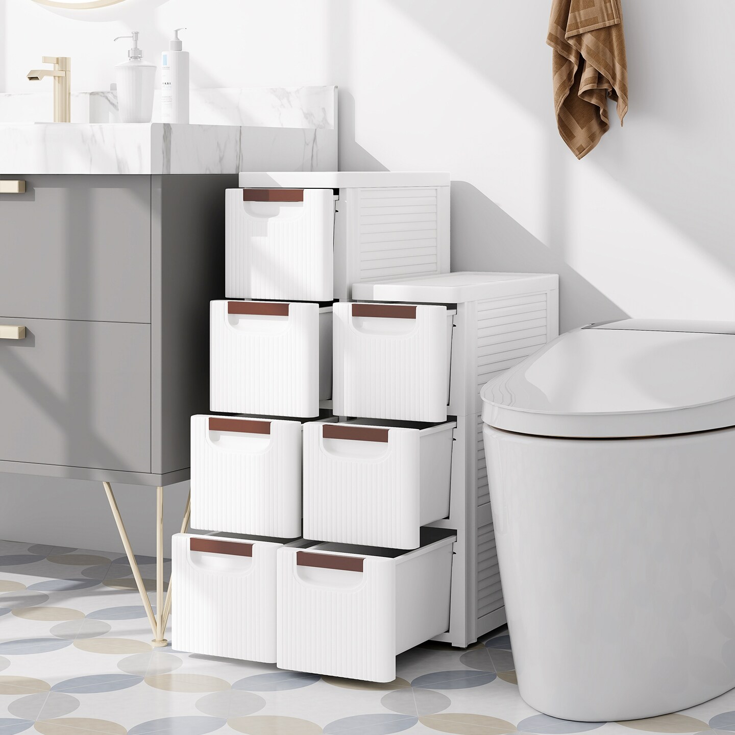 Rolling Organizer Unit Narrow Storage Cabinet with Built-In Wheels for Small Space-3-Drawer