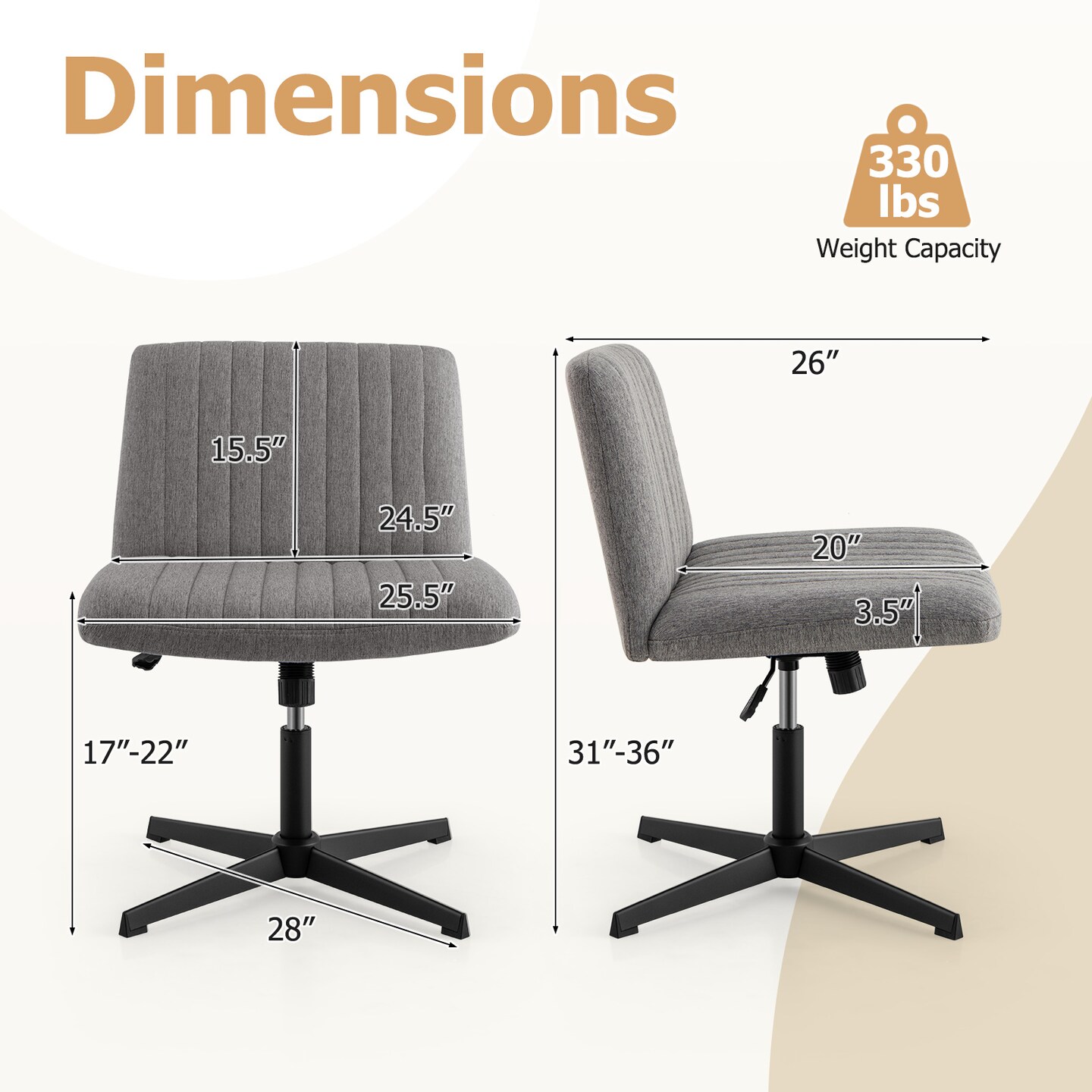 Adjustable Height Rocking Criss Cross Legged Armless Chair with Metal Base and Ergonomic Backrest