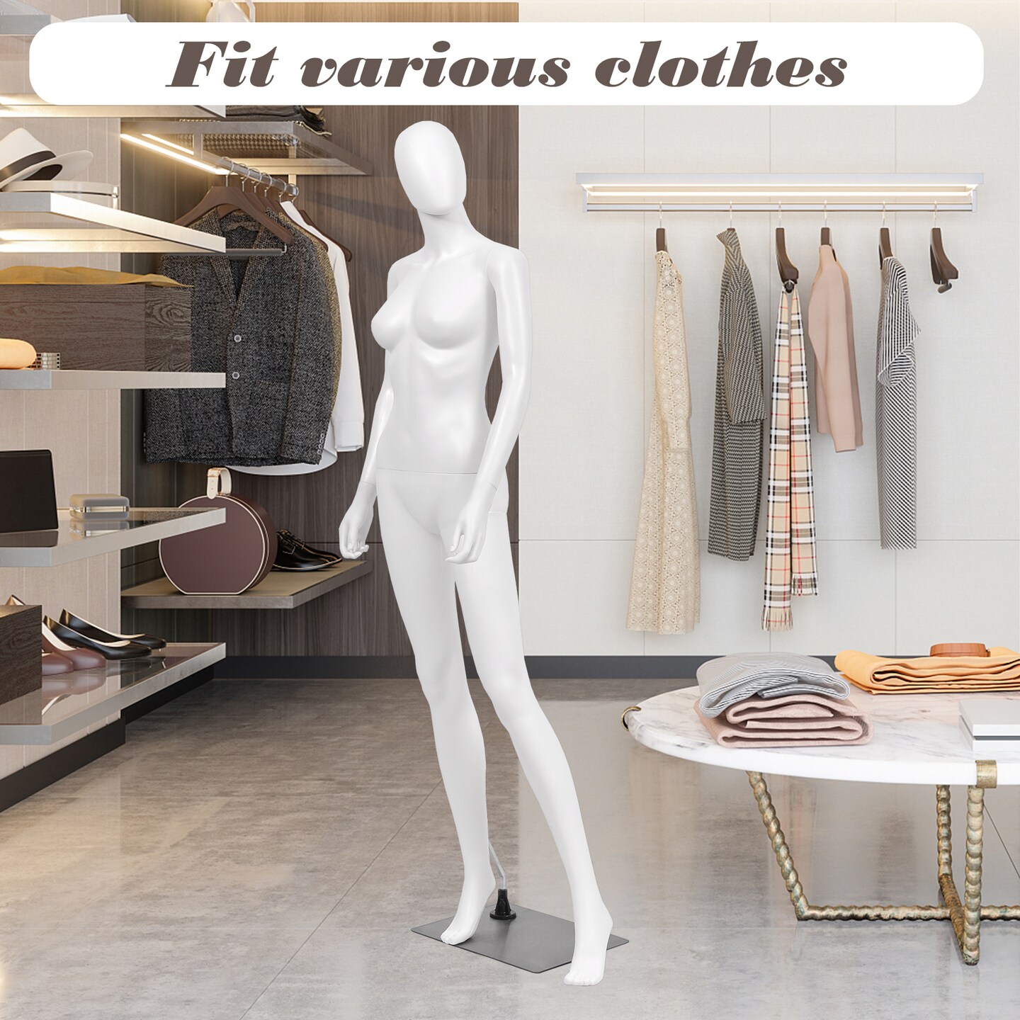 White 5.8 Feet Full Body Female Mannequin Egghead Manikin with Metal Stand