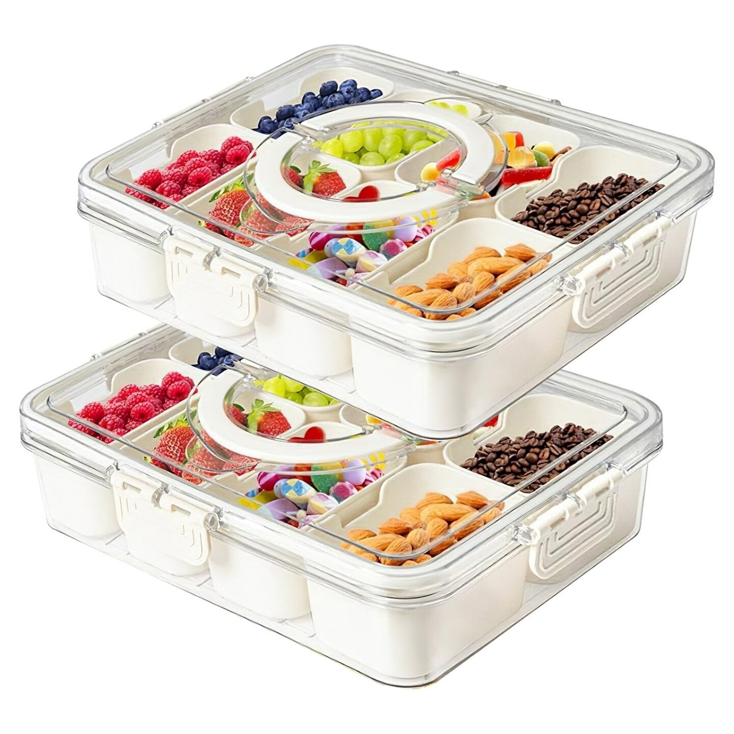 2Pcs Divided Serving Tray 8 Compartments Snack Box Charcuterie Container Clear Snack Platter Organizer Storage Box With