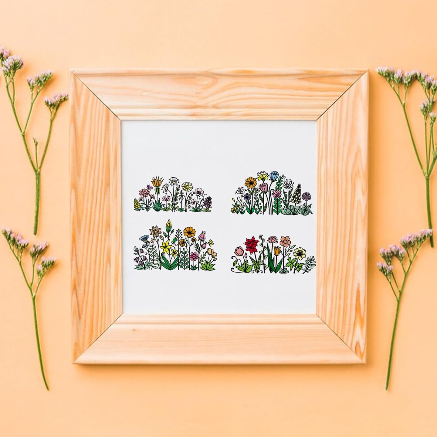 4 PCS Flowers Background Clear Stamps for Card Making, Daisy Flowers Rubber Stamps Florial Scenery Transparent Stamp Seal for Crafting DIY Scrapbooking Photo Album Decorations