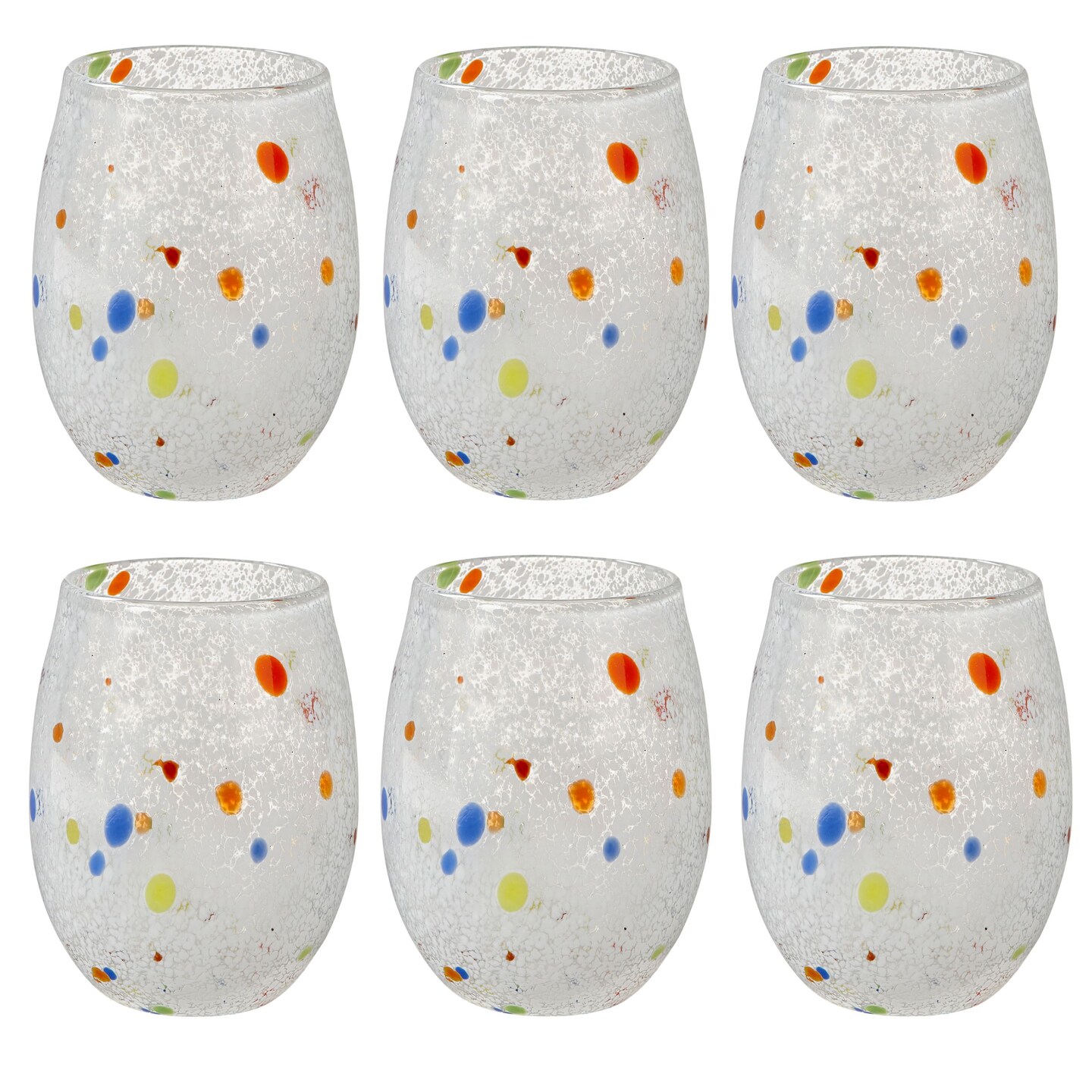 Confetti Glass Stemless Drinkware Red White And Blue Set of 6 16 oz. Dishwasher Safe