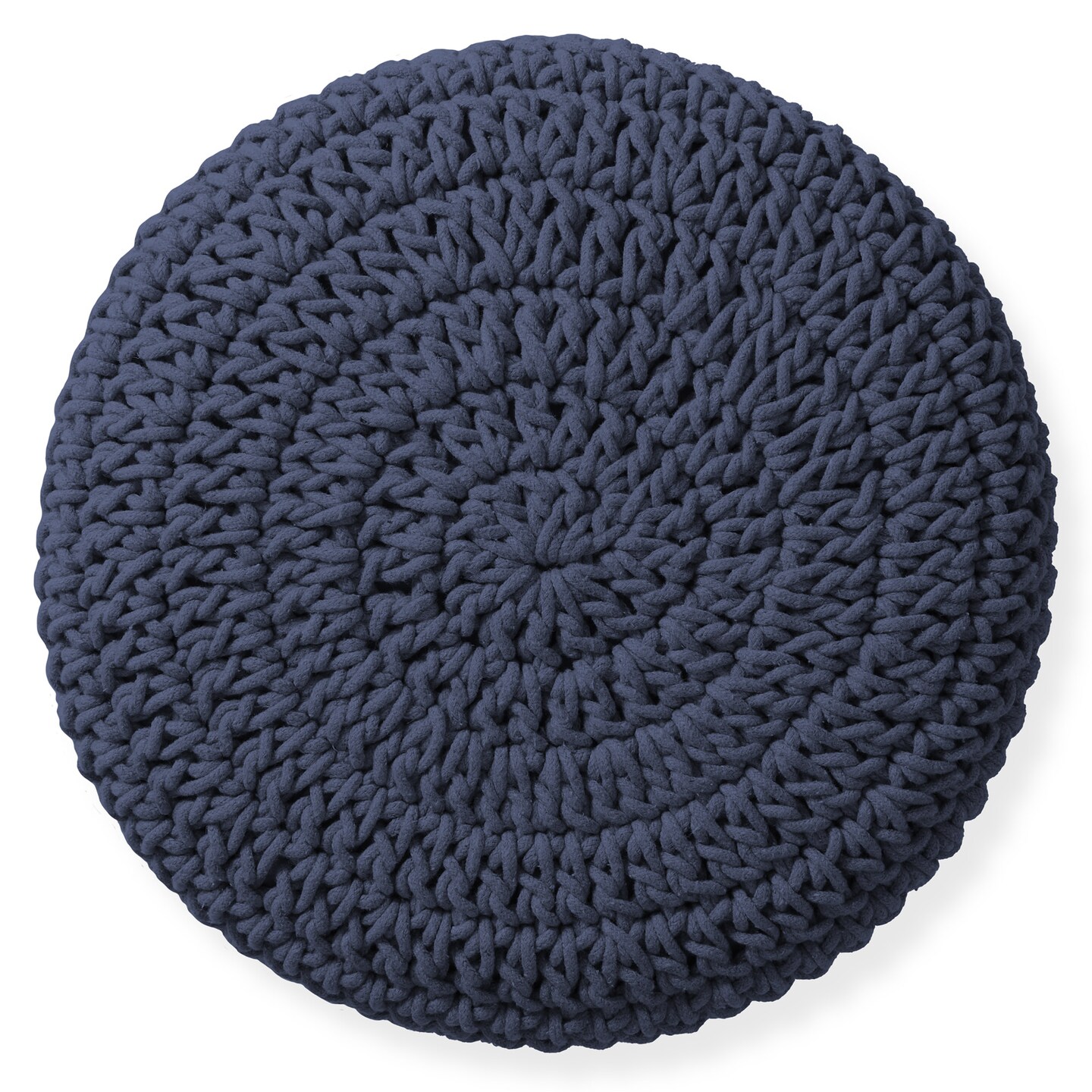 Pouf Ottoman Footstool, 13" Round x 11" High, Hand-Knitted Cotton Footrest, Non-Skid Wood Legs, Boho Foot Stool for Living Room, Bedroom