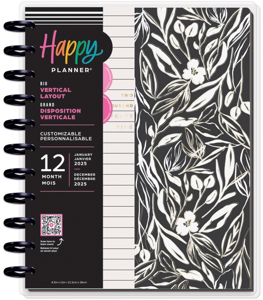 Happy Planner Big 12-Month Disc Bound Dated Planner-Sketchy Florals; Jan '25 - Dec '25