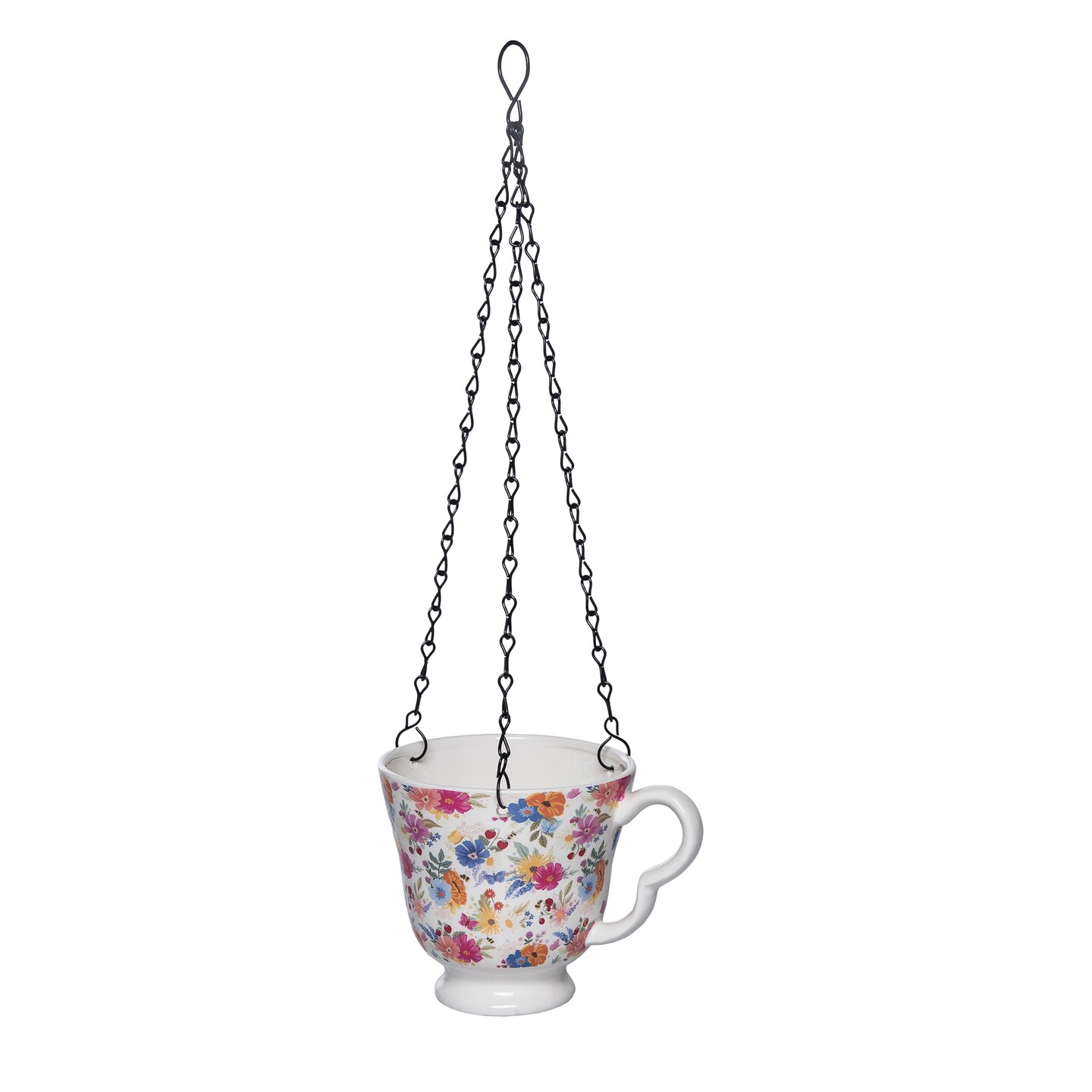 Transpac Dolomite Tea Cup Hanging Planter with Drainage Hole Multicolored for Spring Garden Decor