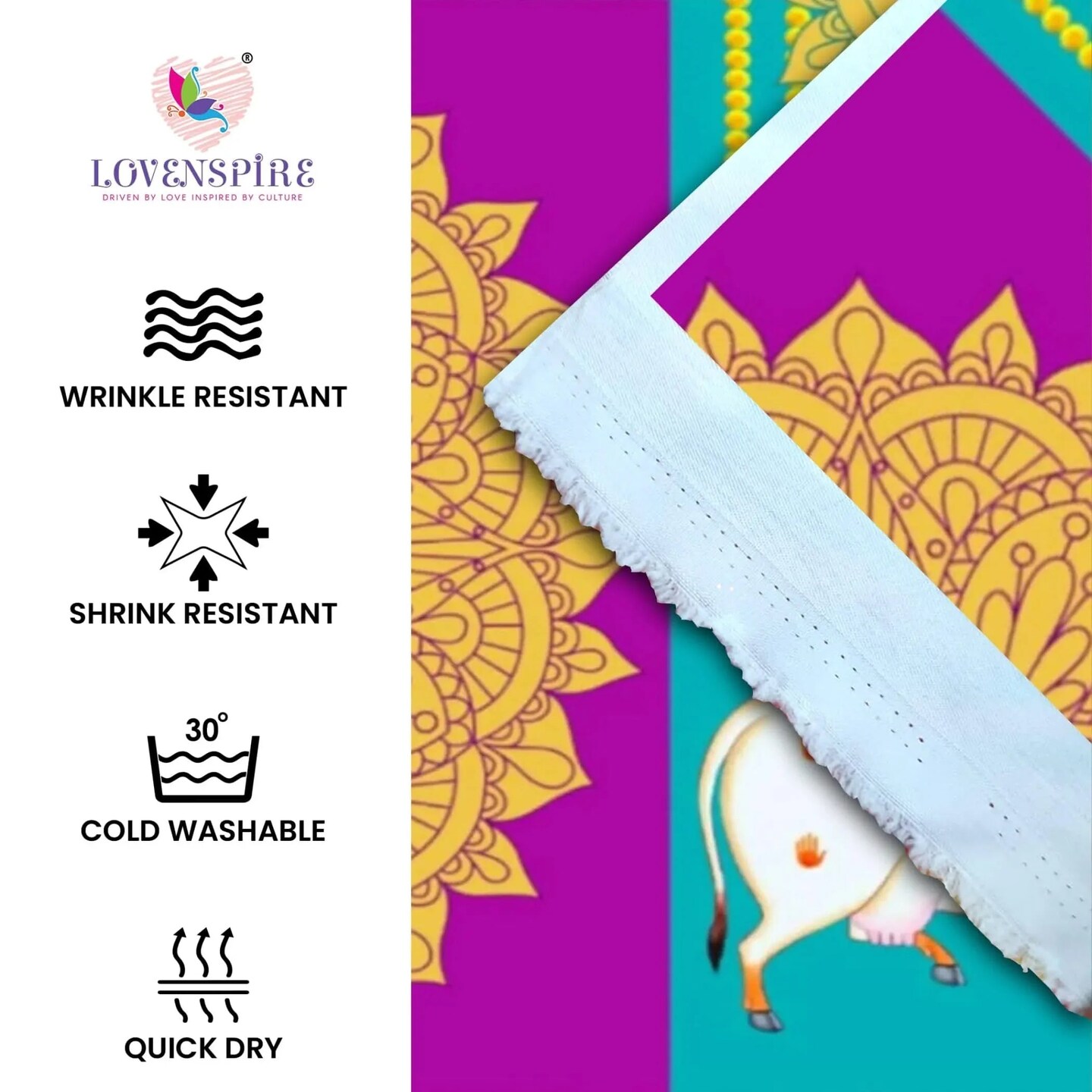 Pichwai Cow Print Backdrop 5x8 Feet Backdrop Indian Traditional Cloth Satnaryan Pooja Decor Indian Pooja Wall Decor Indian Wall Art Photo Decor Banner Decorative Cloth Wedding Favor