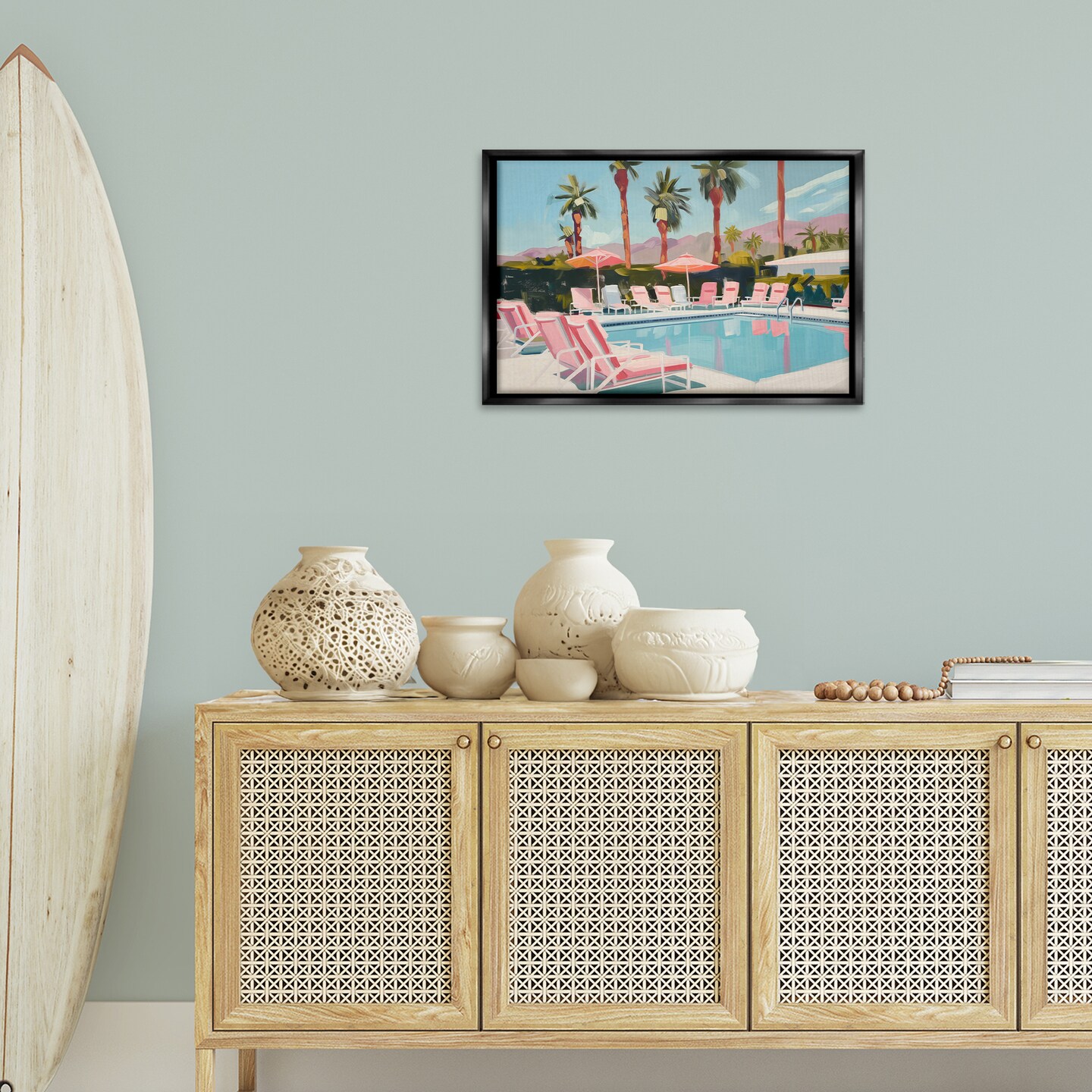 Stupell Industries Palm Springs Swimming Pool Floater Framed Canvas Wall Art Design by Arlington Prints