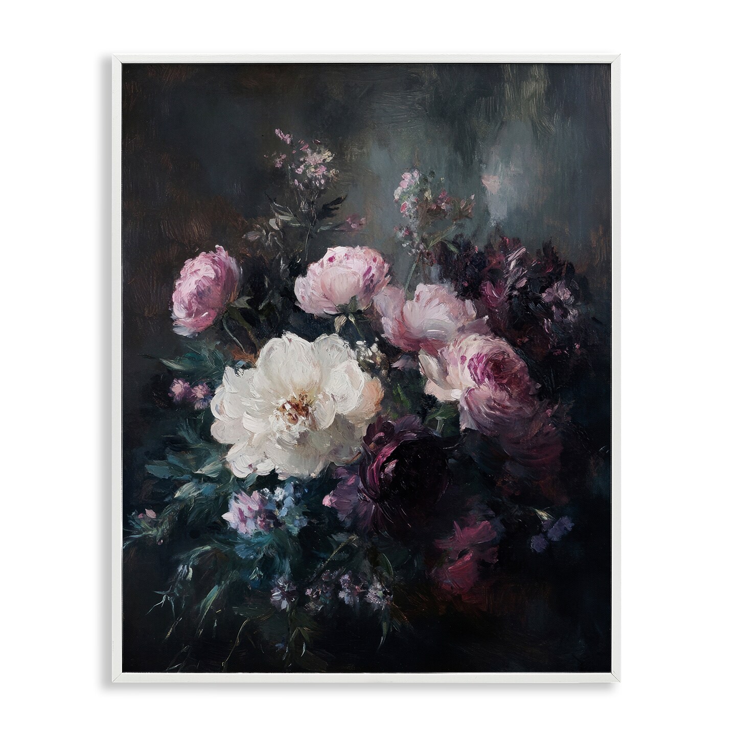 Stupell Industries Vintage Dark Blossoms Framed Giclee Wall Art Design by Petal Prints Design