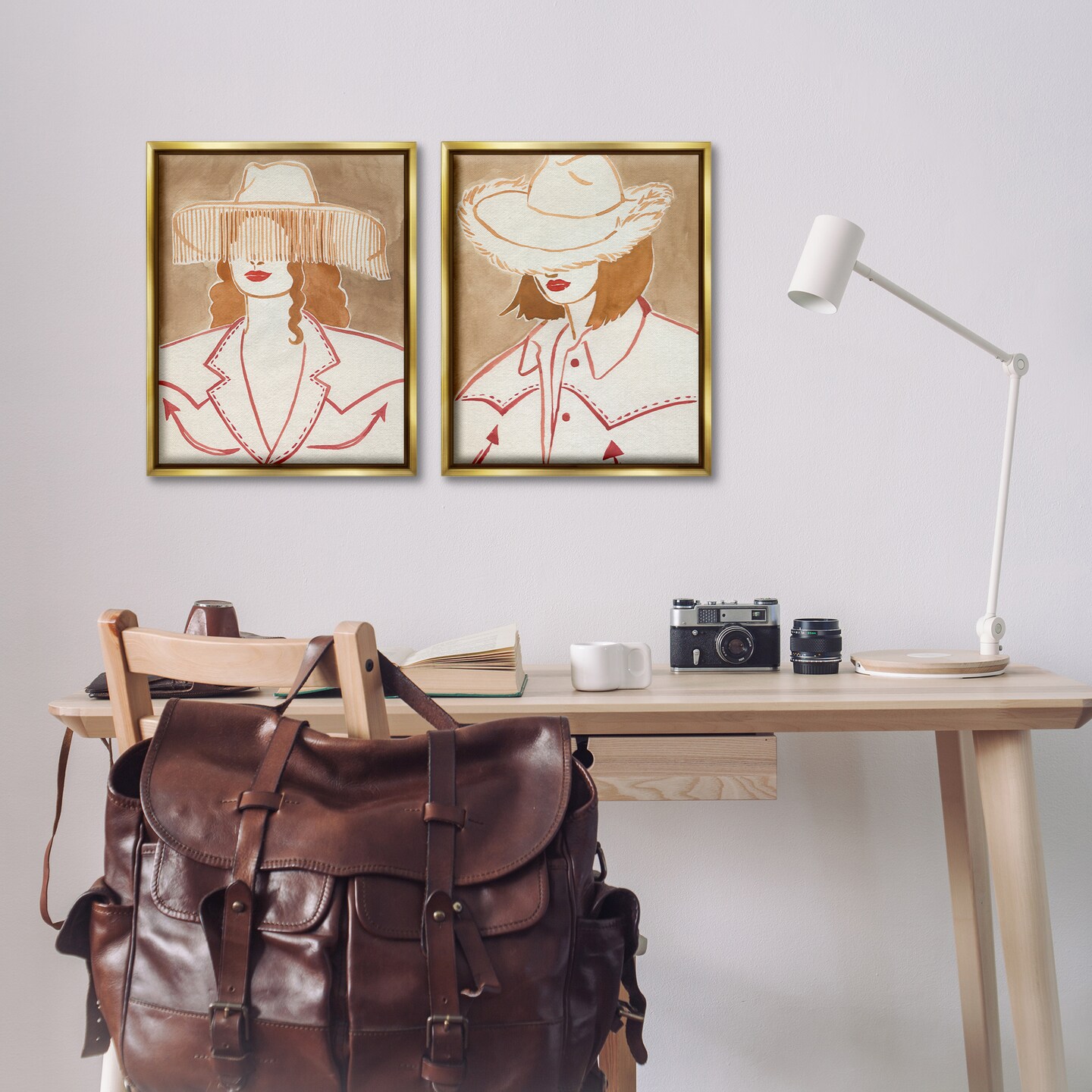 Stupell Industries Boho Cowgirls in Hats 2pc Floater Framed Canvas Wall Art Set Design by Grace Popp