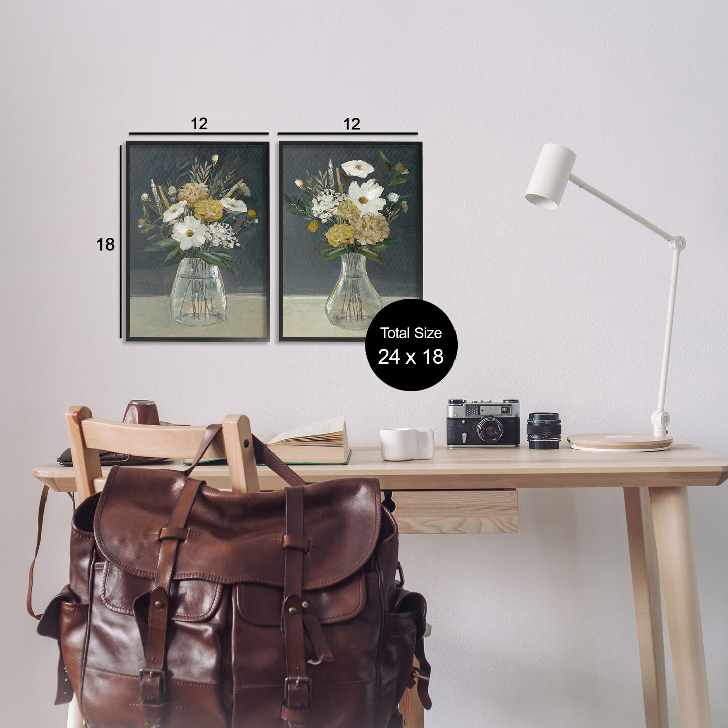 Stupell Industries Muted Bouquet Vases 2pc Framed Giclee Wall Art Set Design by Hannah Dawson