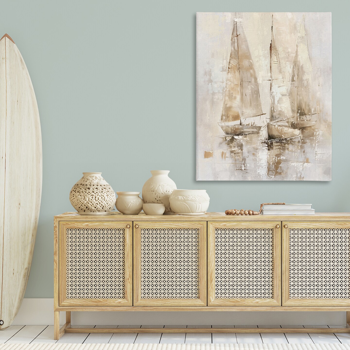 Stupell Industries Neutral Sailing on Sea Canvas Wall Art Design by Nina Blue